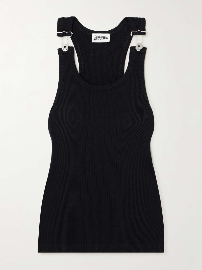 Ribbed buckled cotton tank Black - 1