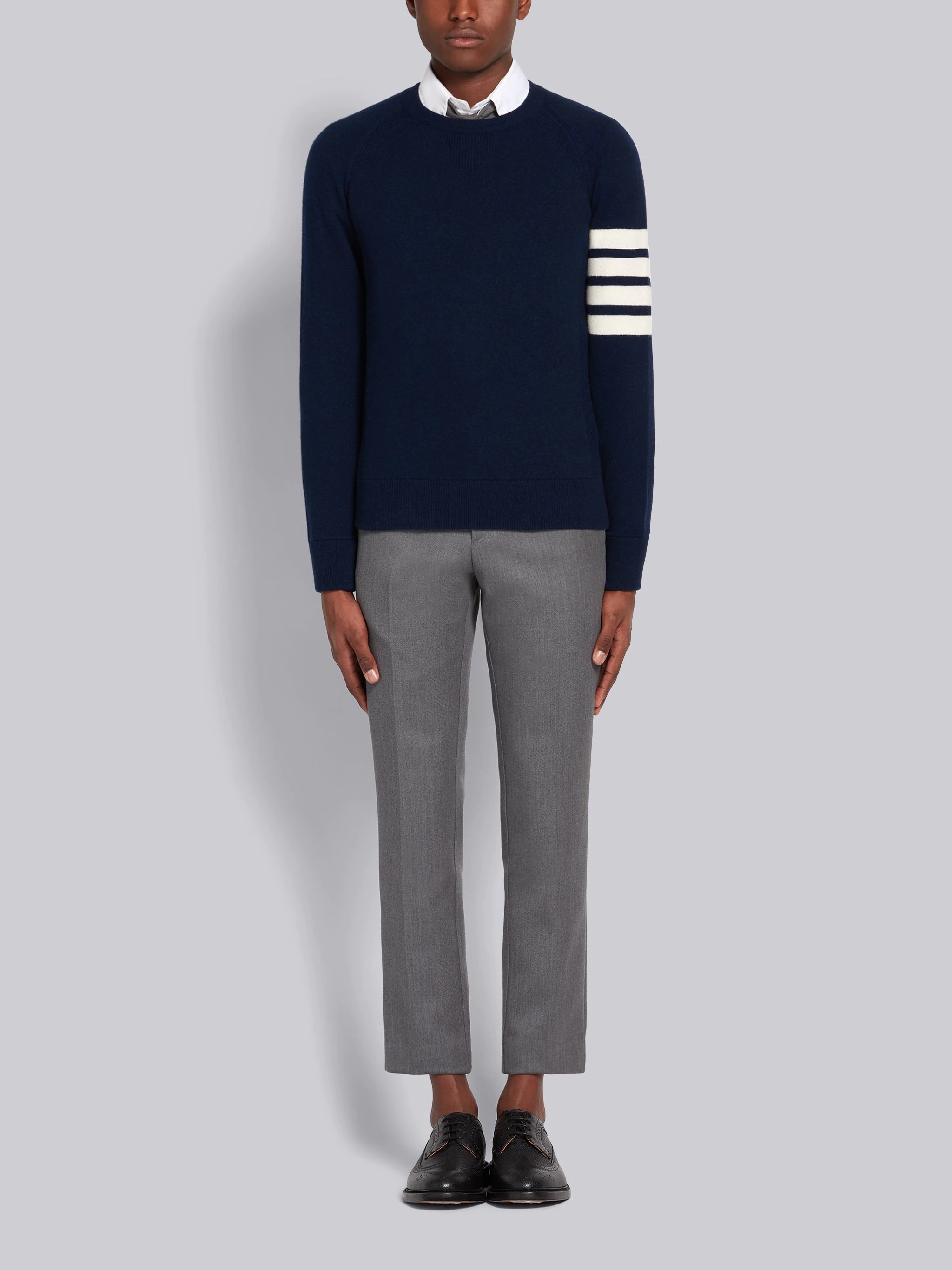 Navy French Terry Cashmere 4-Bar Crewneck Pullover - 4