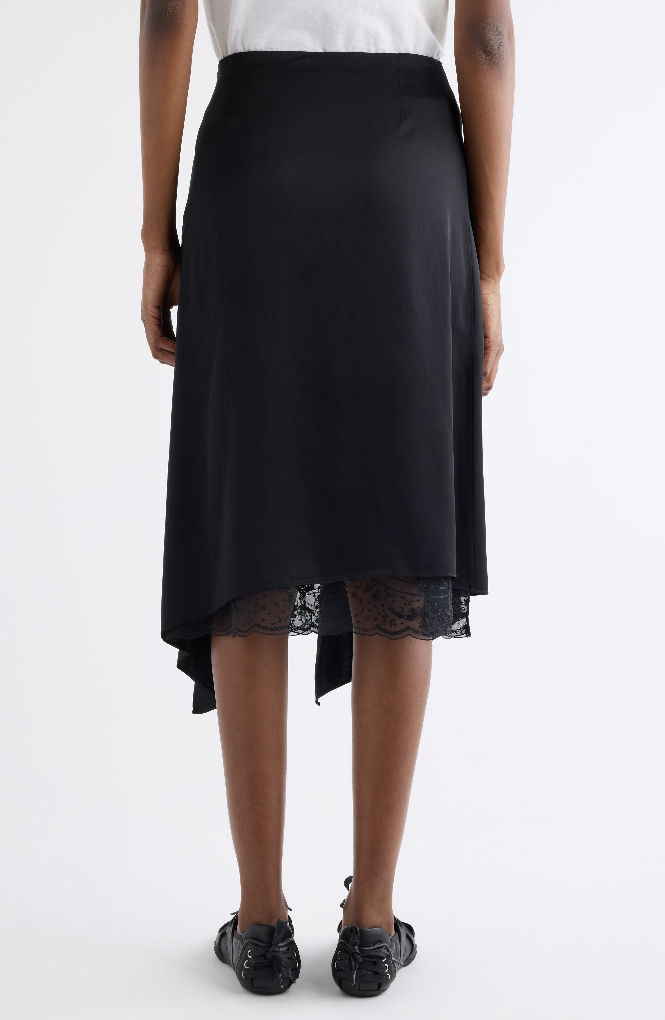 Acne Studios Inouka Layered Satin & Lace Skirt in Black at Nordstrom - 3