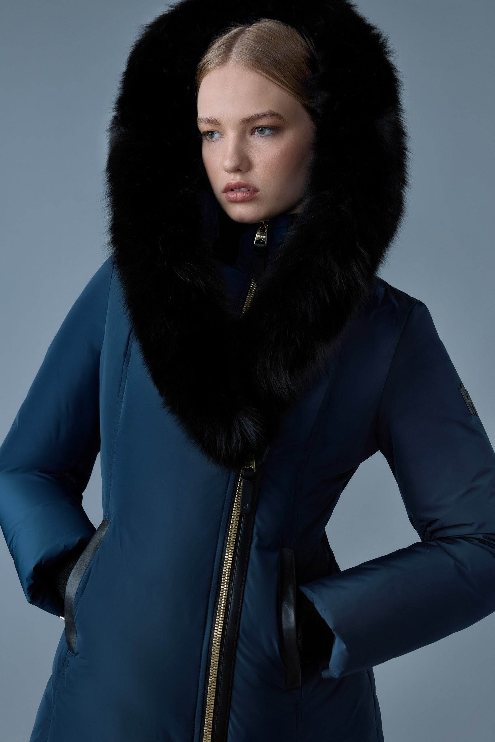 ADALI Down coat with blue fox fur Signature Mackage Collar - 5