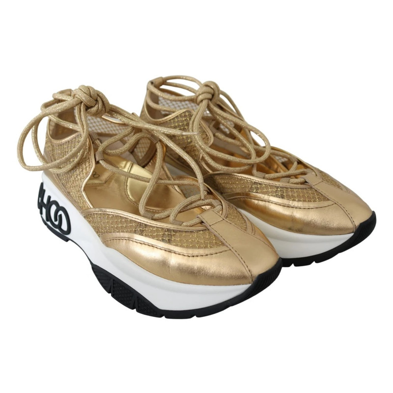 JIMMY CHOO GOLDEN GLAMOUR MESH LEATHER SNEAKERS outlook