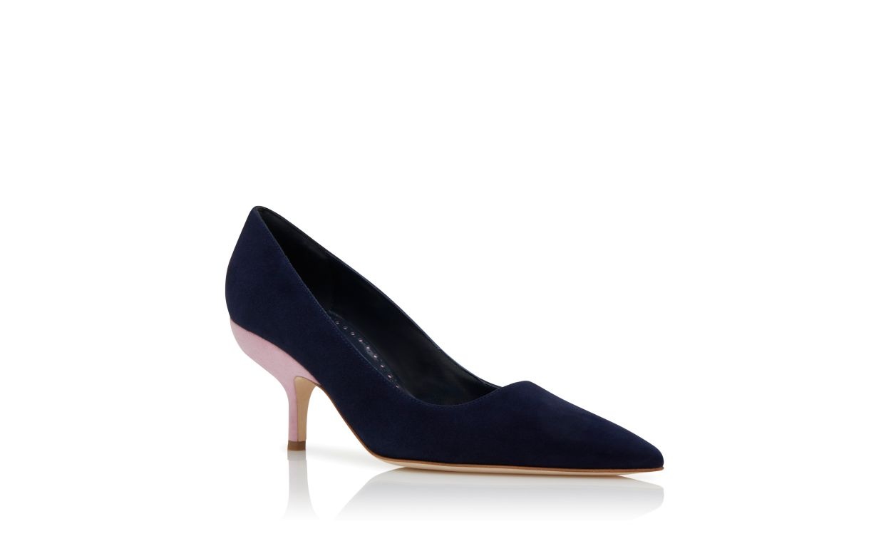 Navy Blue and Purple Suede Pointed Toe Pumps - 3