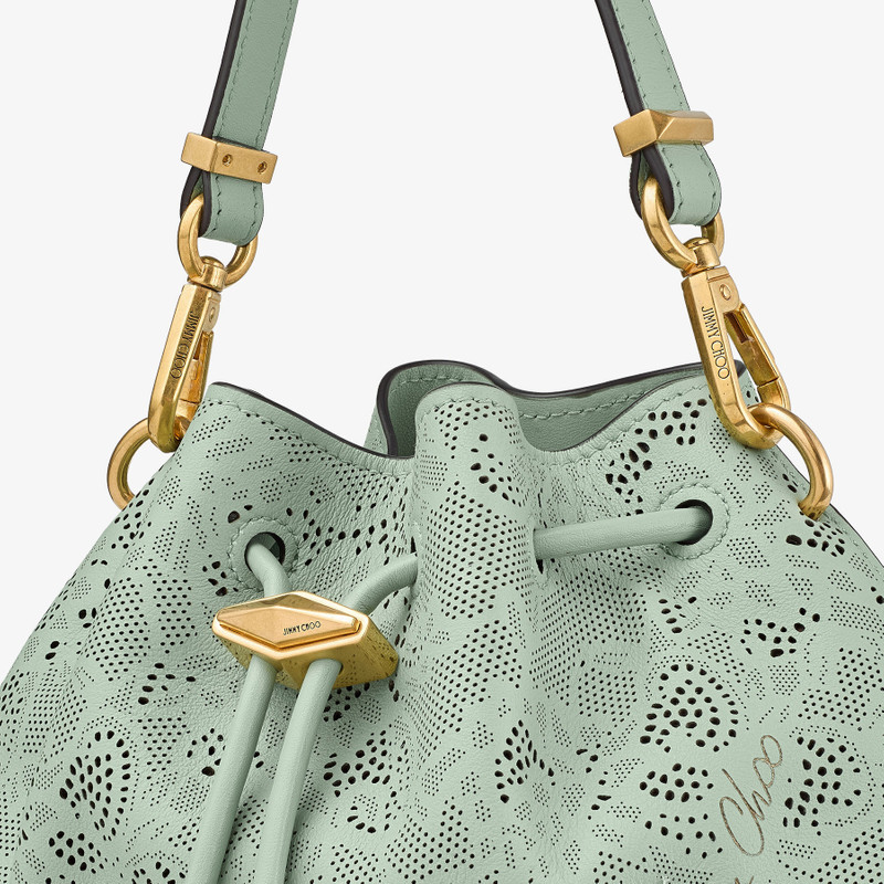 Cinch Small Verde Jimmy Choo Perforated Leather Lace Bucket Bag 4