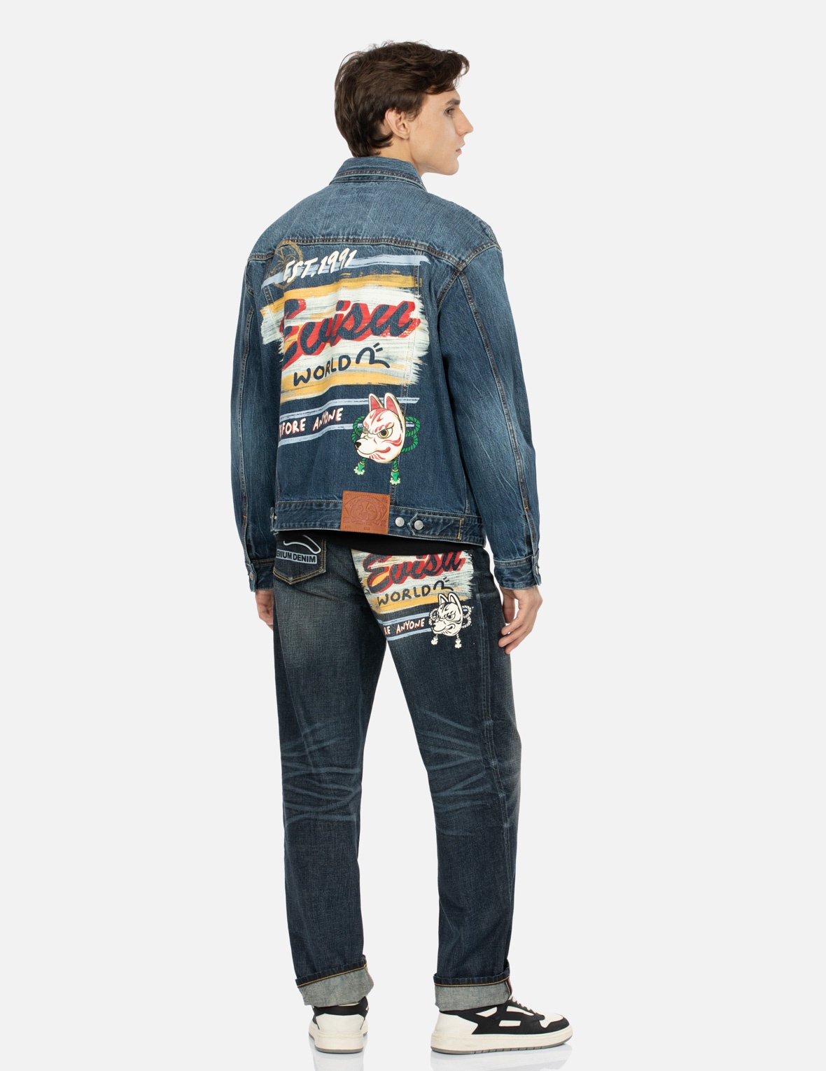 INARI MASK PRINT LOOSE FIT DENIM JACKET WITH METAL PINS - 3