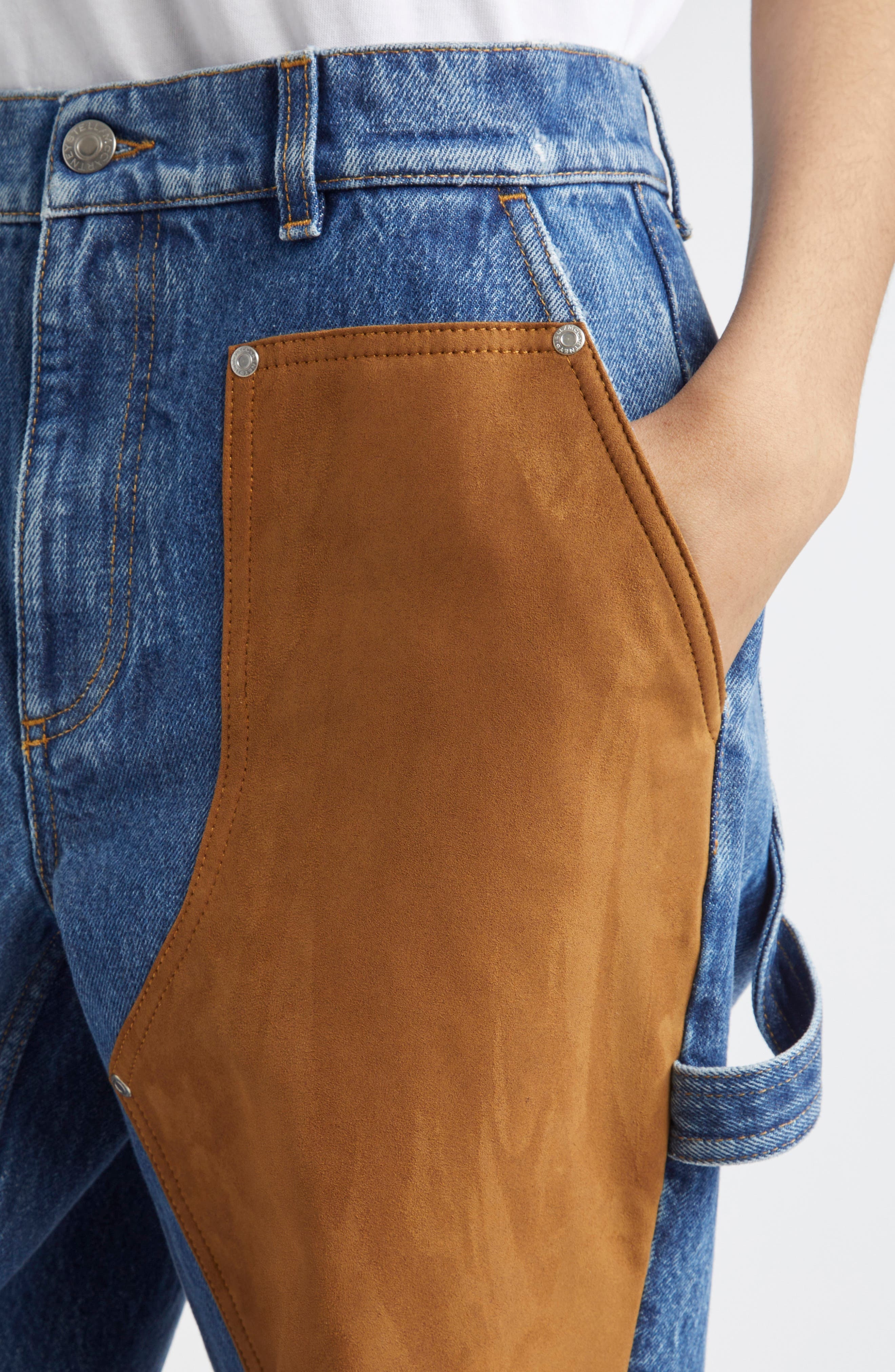 Stella McCartney Denim & Faux Suede Straight Leg Carpenter Jeans in 4090 - 5
