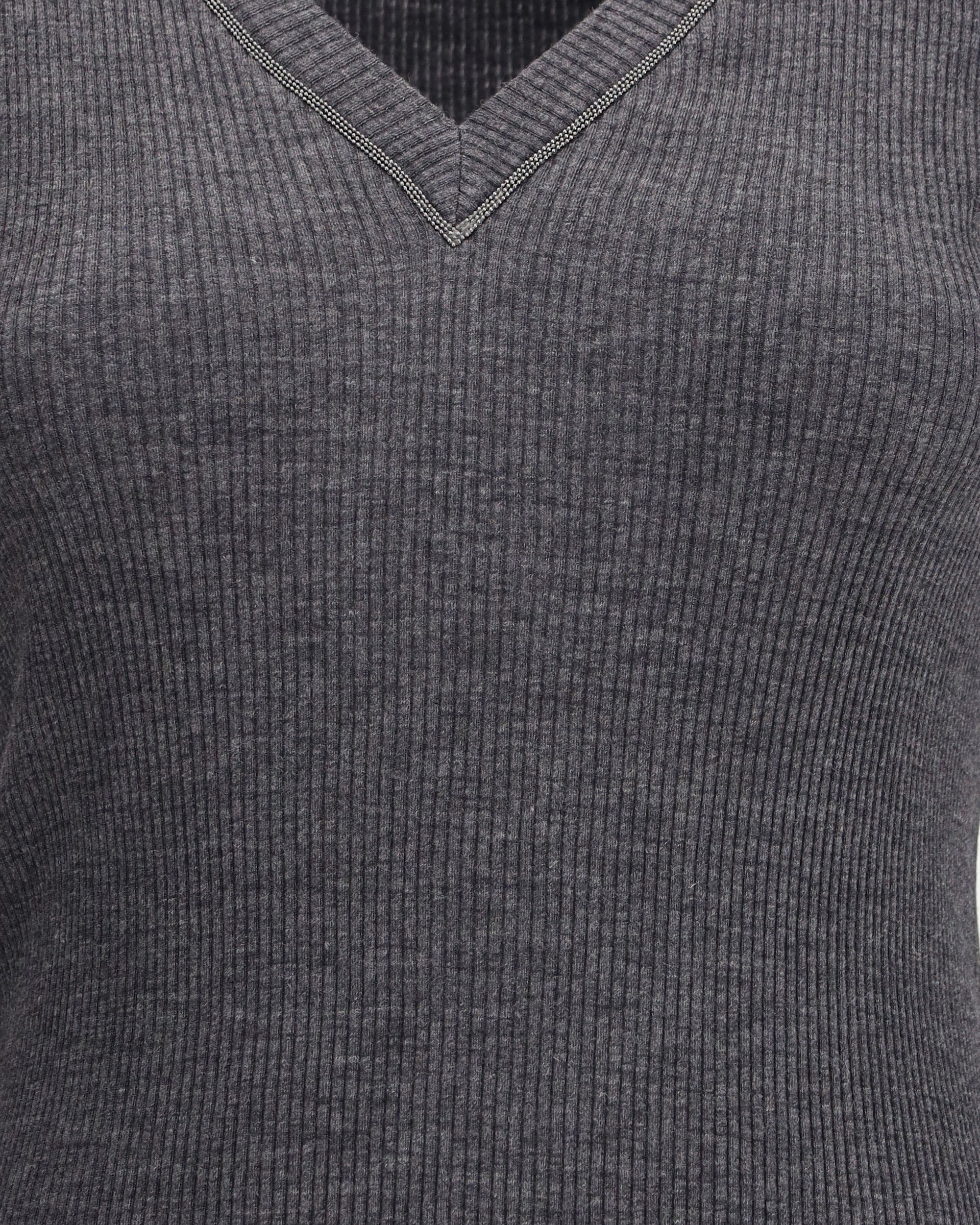 Long sleeve wool ribbed jersey T-shirt with shiny trim - 3