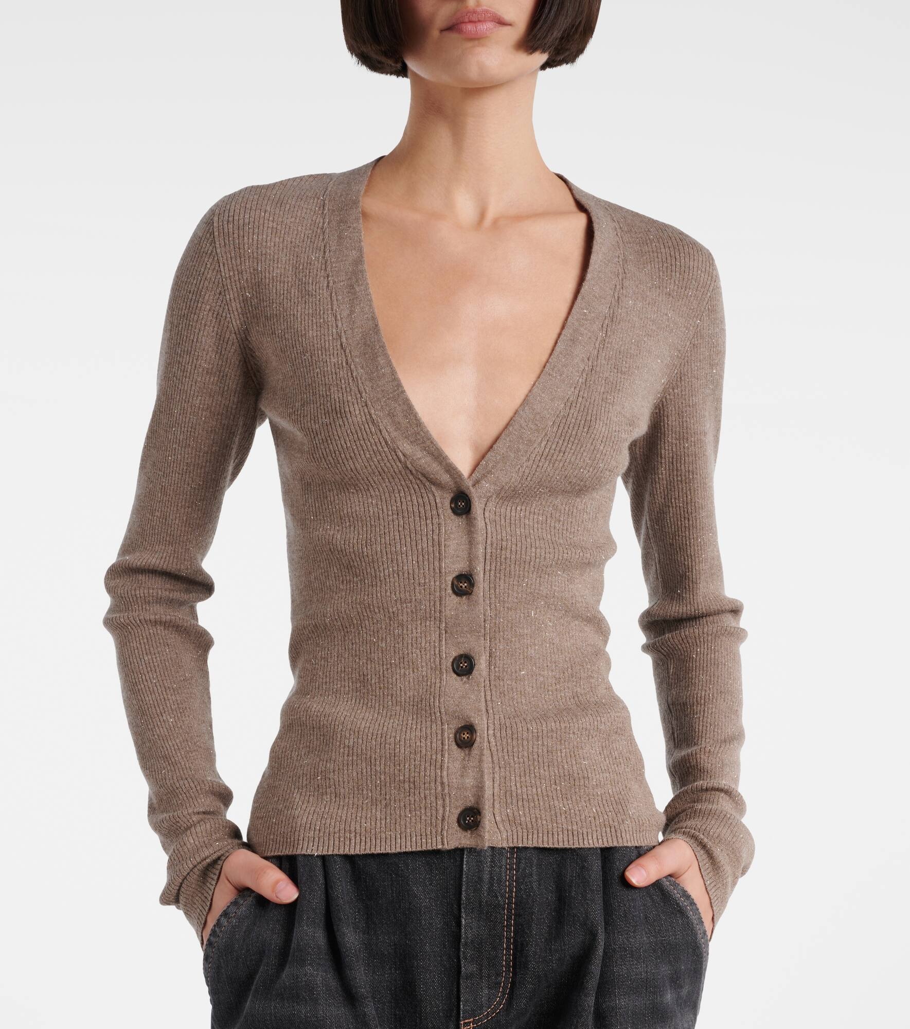 Ribbed-knit lamé cardigan - 6