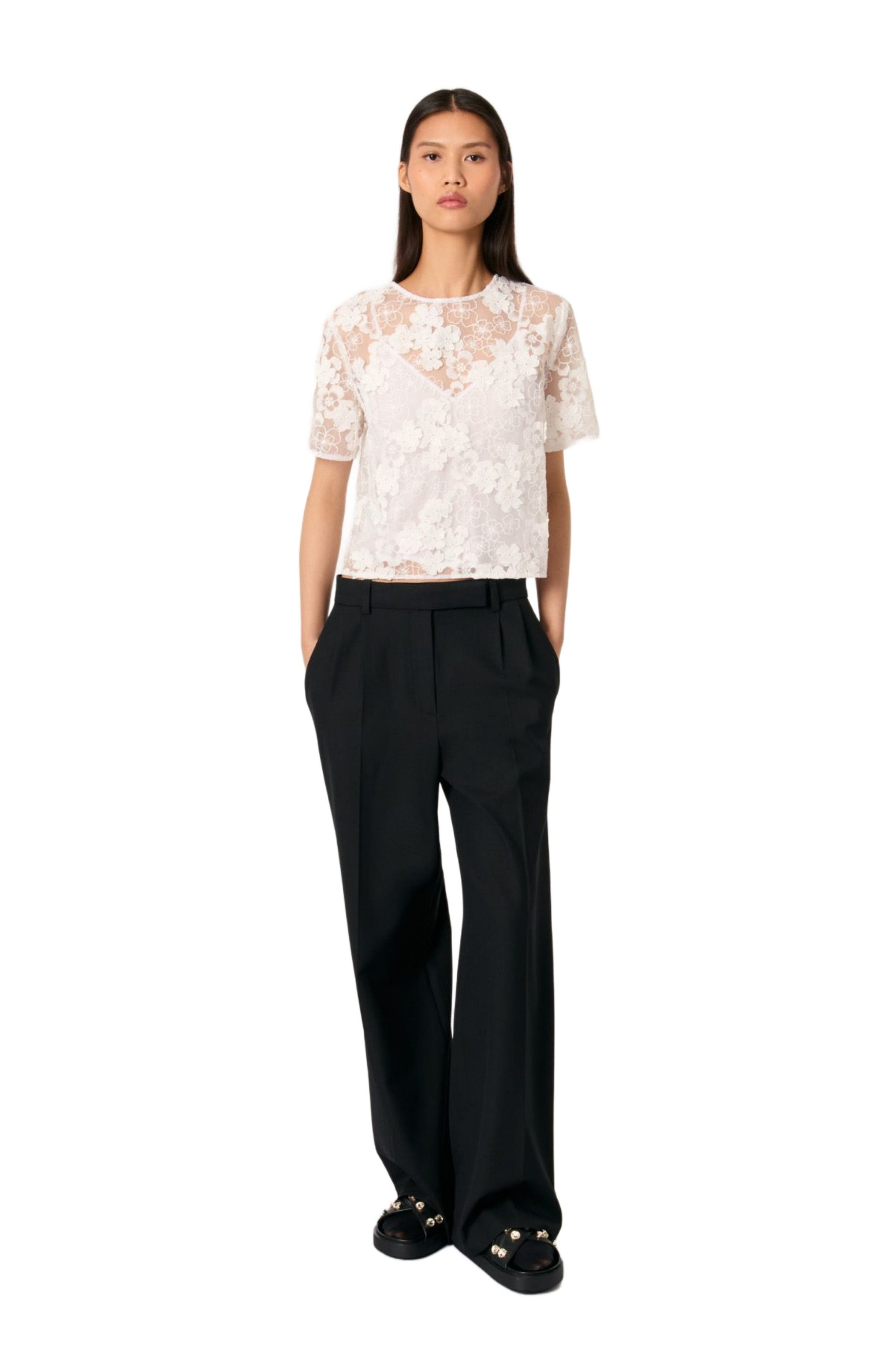maje Embroidered short-sleeved top in White at Nordstrom - 1