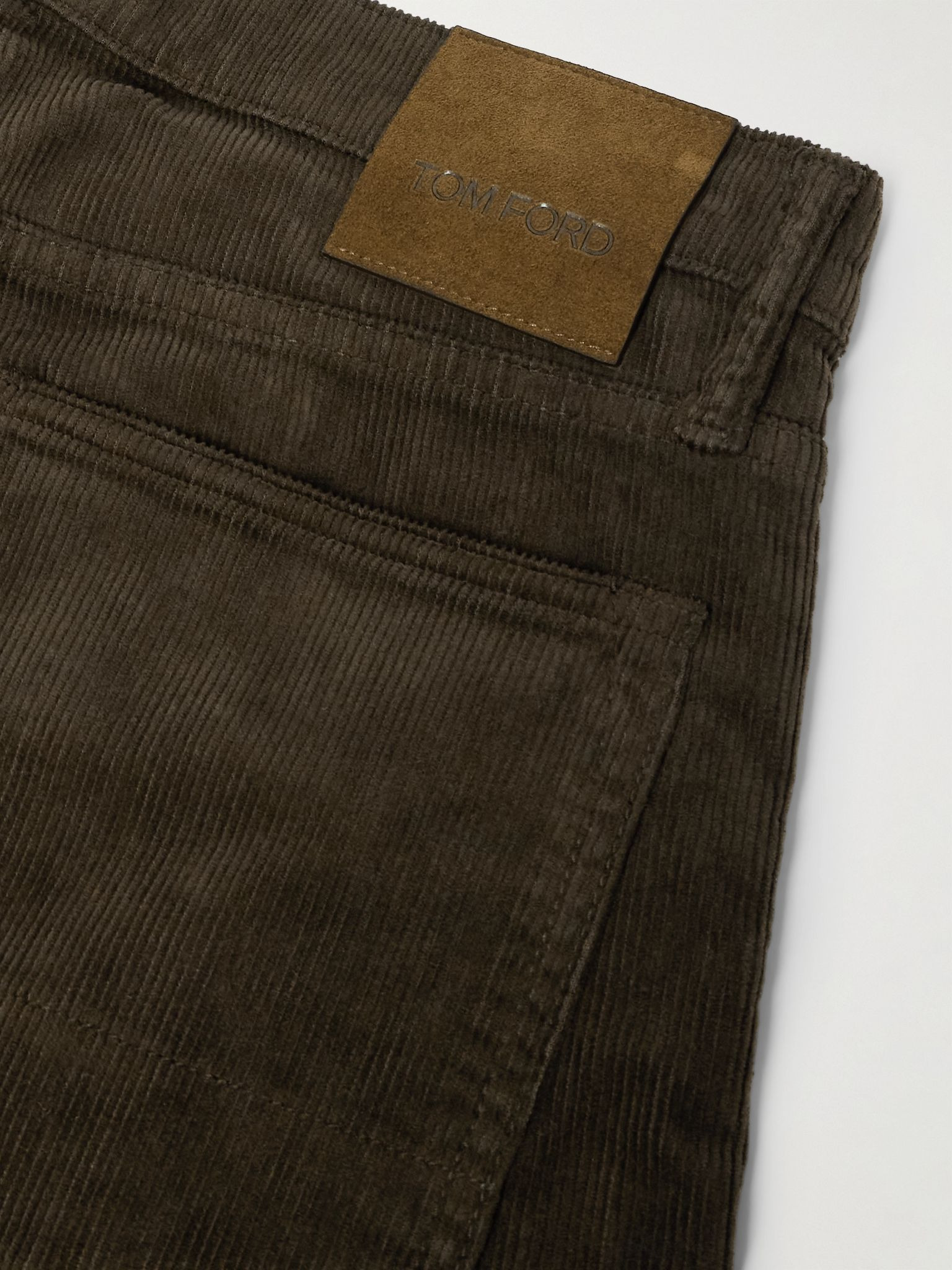 Slim-Fit Cotton-Blend Corduroy Trousers Brown - 5
