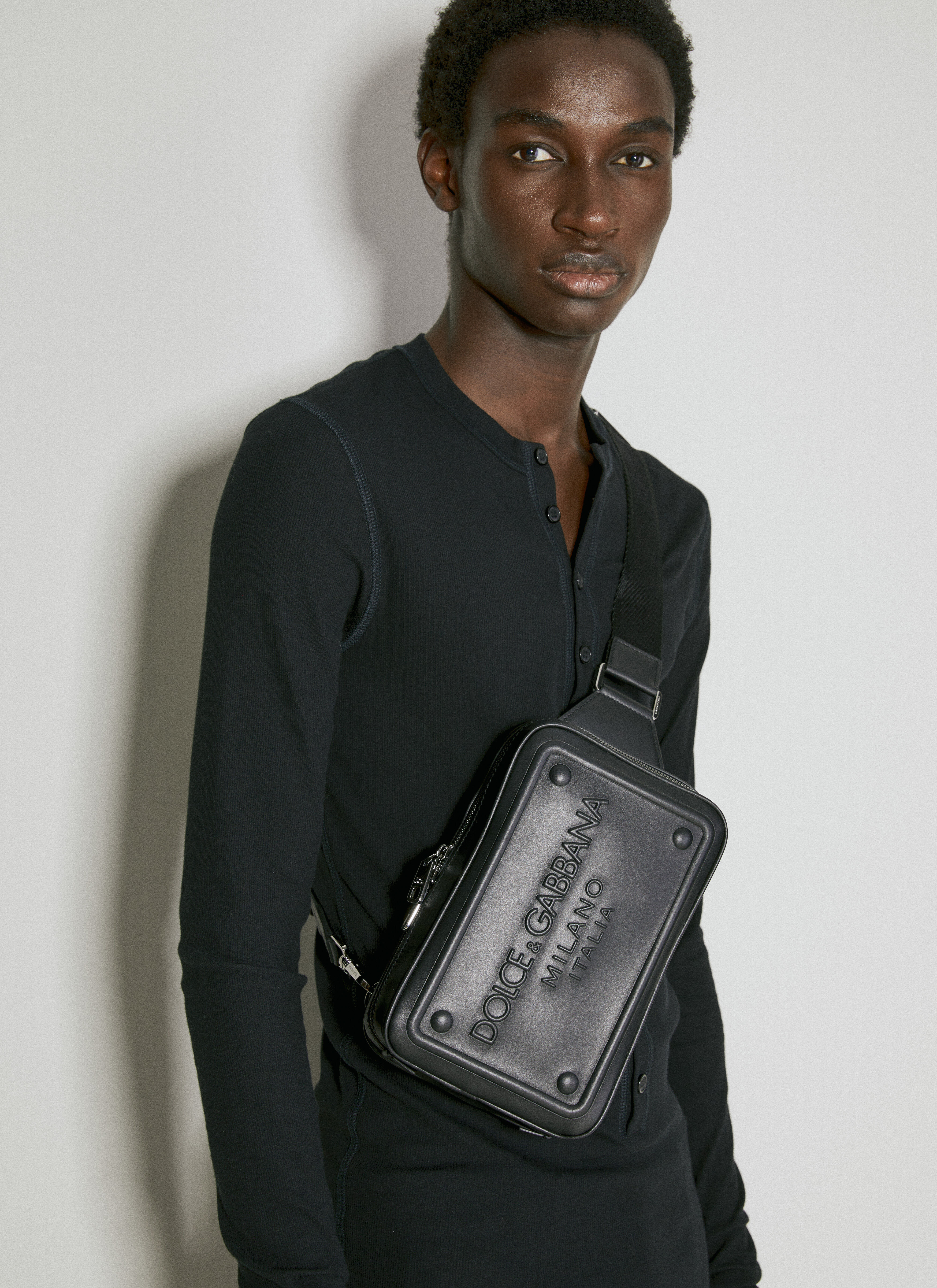 Embossed Logo Leather Crossbody Bag - 5