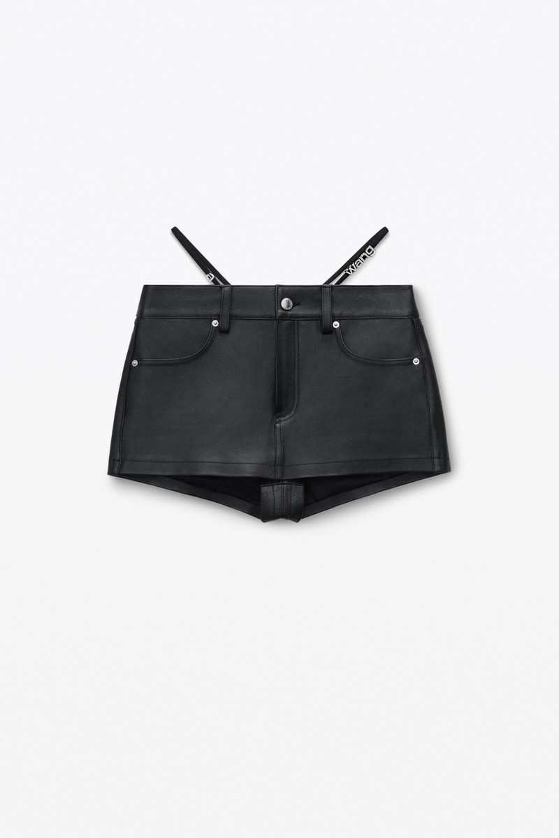leather mini skort with pre-styled  diamante-trim g-string 1