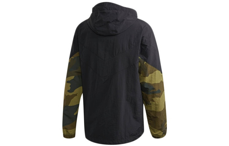 adidas adidas originals Camo Wb Camouflage Splicing Sports hooded Windbreaker Jacket Black FM3359 outlook