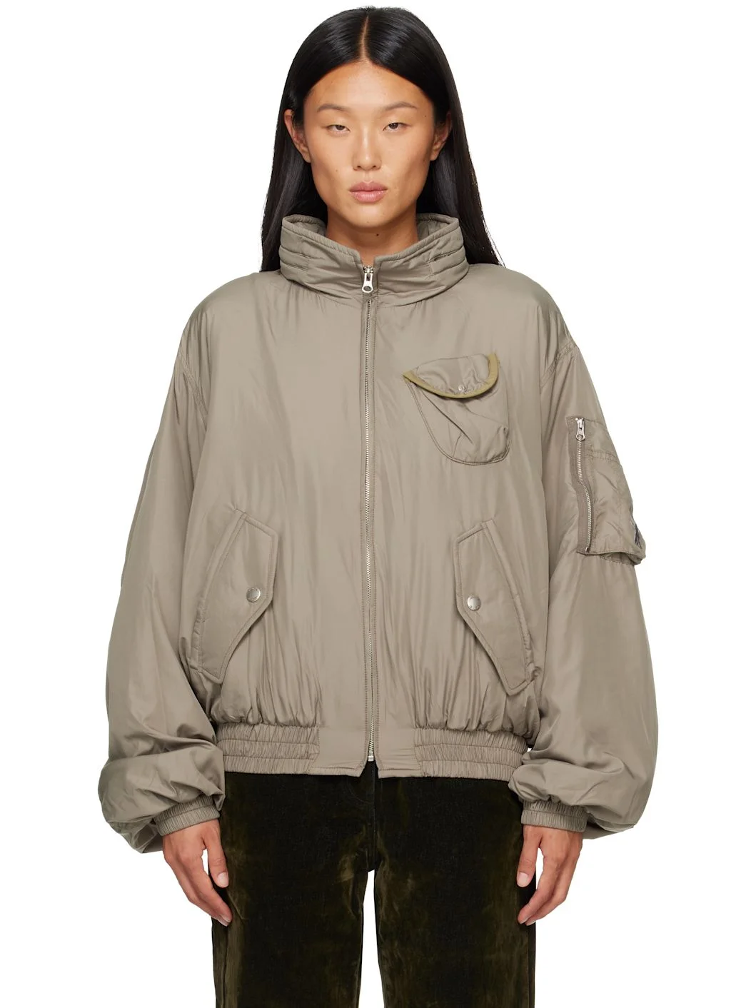 Khaki Fluid Cargo Bomber Jacket - 1
