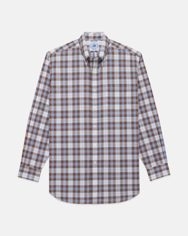 J. PRESS MADE-IN-USA BROWN & LIGHT BLUE PLAID SPORT SHIRT - CLASSIC FIT outlook