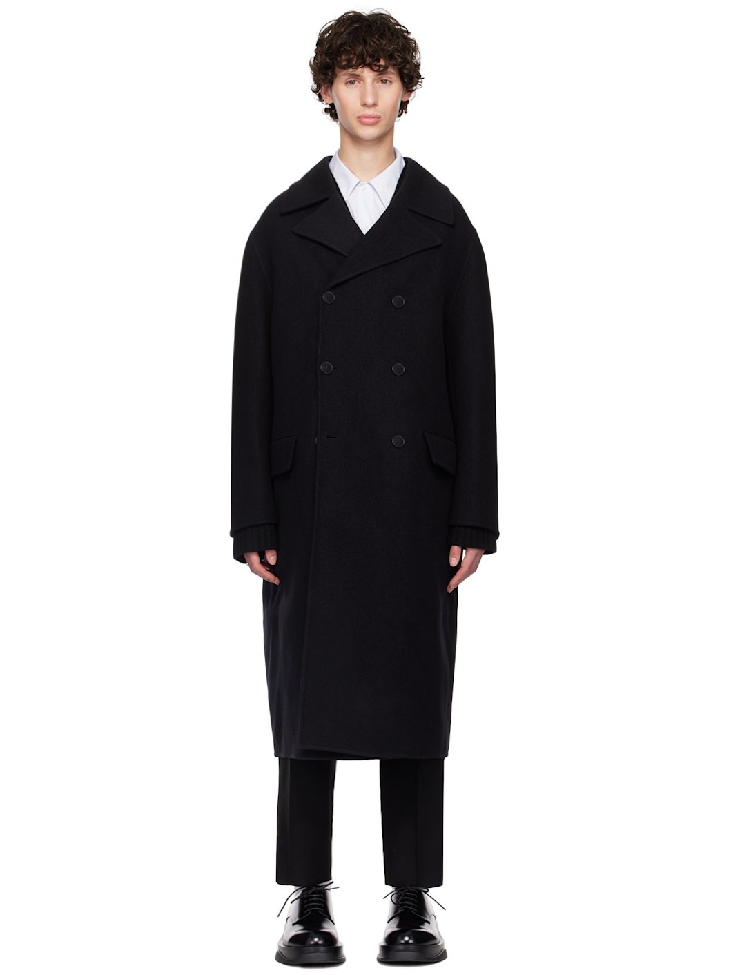【関税&送料込】Jil Sander Black Double-Breasted Coat In Vir Jil Sander Black Double-Breasted Coat | REVERSIBLE