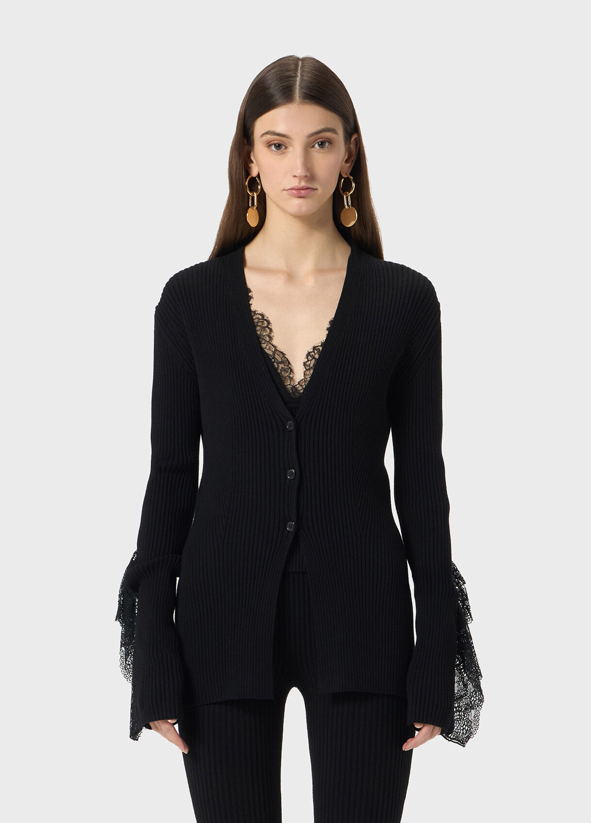 RIBBED CARDIGAN WITH LACE RUFFLES - 2