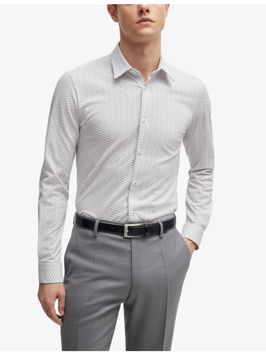 Graphic-print slim-fit cotton-blend shirt - 3
