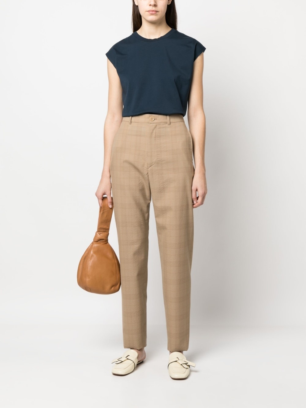 check-print high-waisted trousers - 2