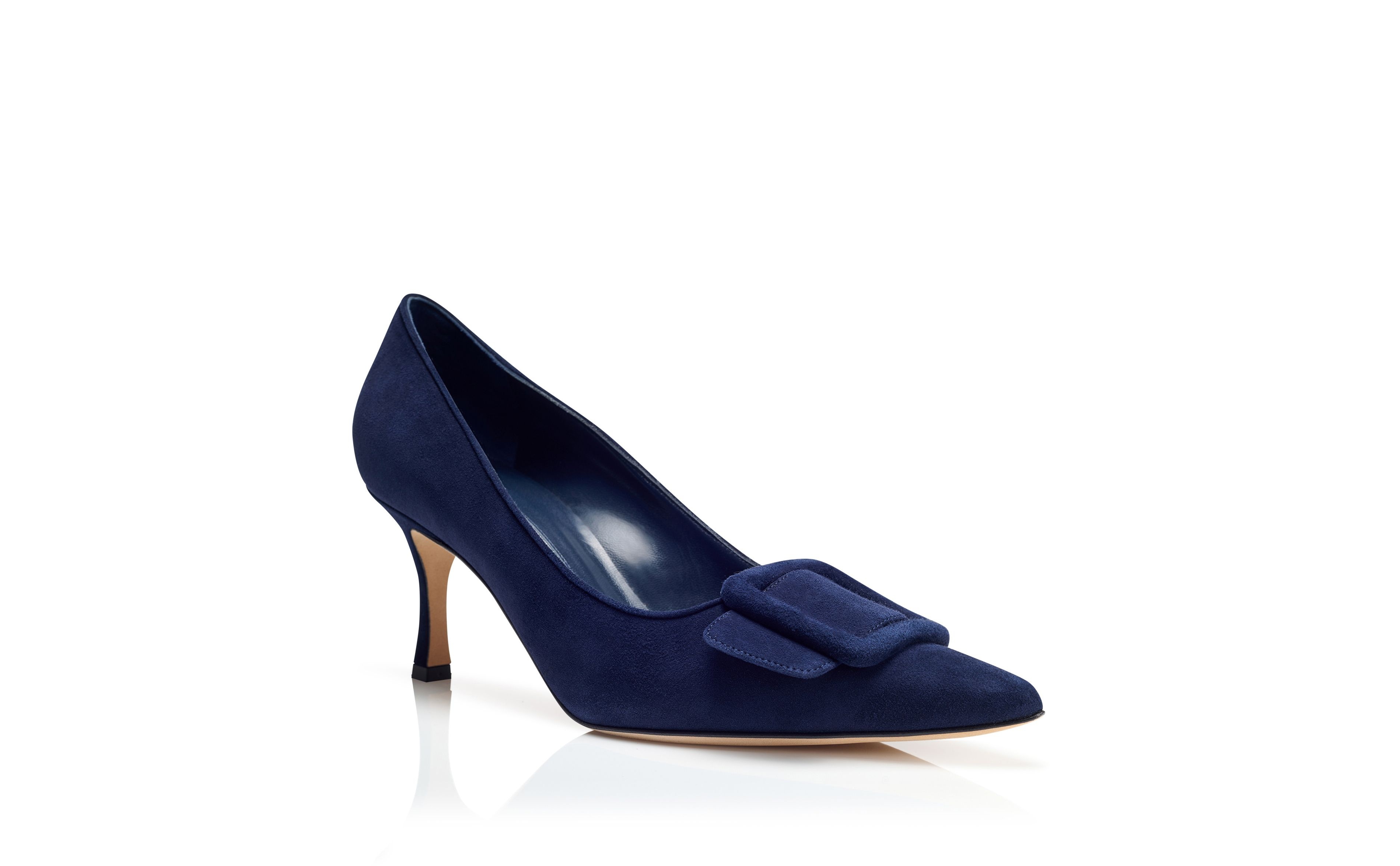 Navy Blue Suede Buckle Detail Pumps - 3