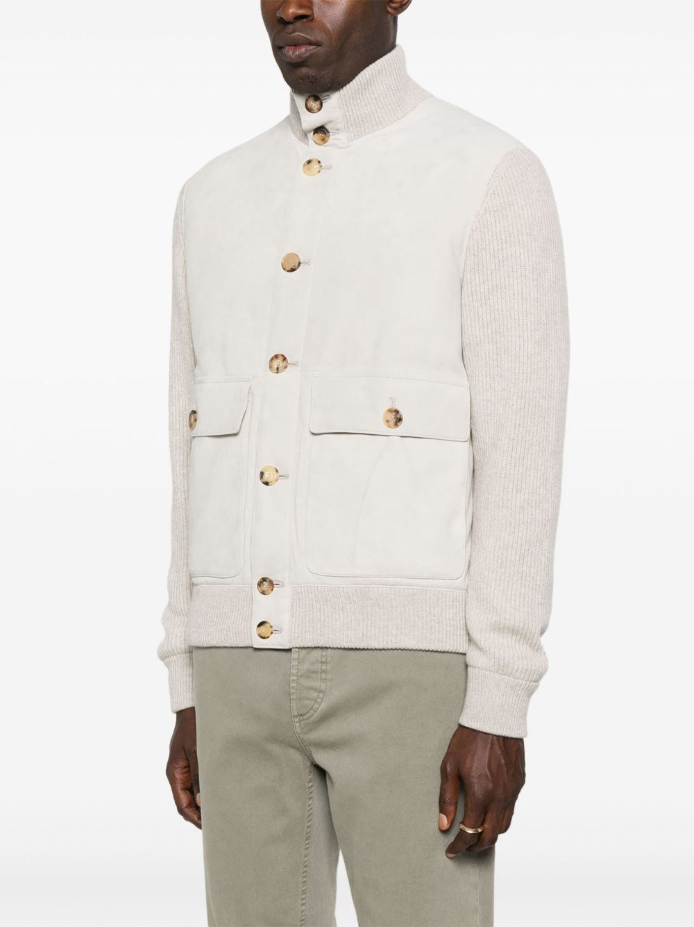 Leather and wool bomber jacket - 5
