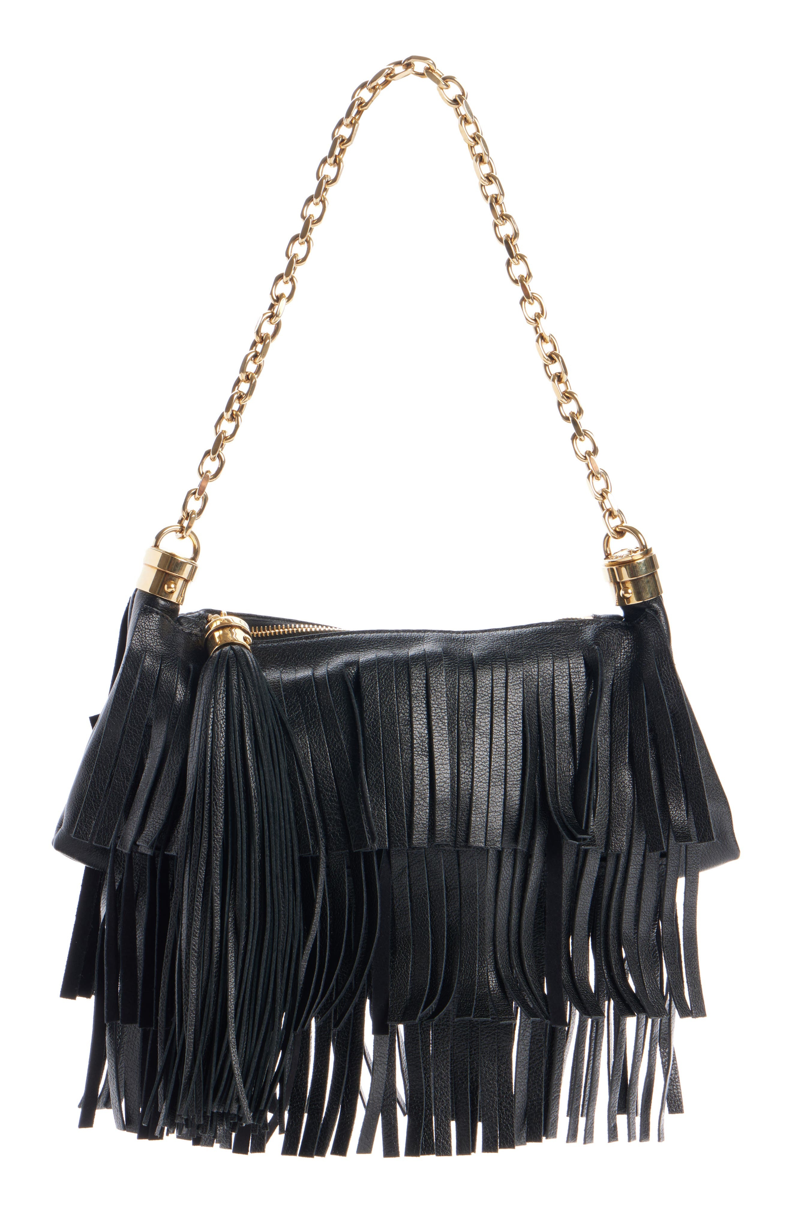 Chloé Small Foulard Fringe Leather Shoulder Bag in Black at Nordstrom - 1