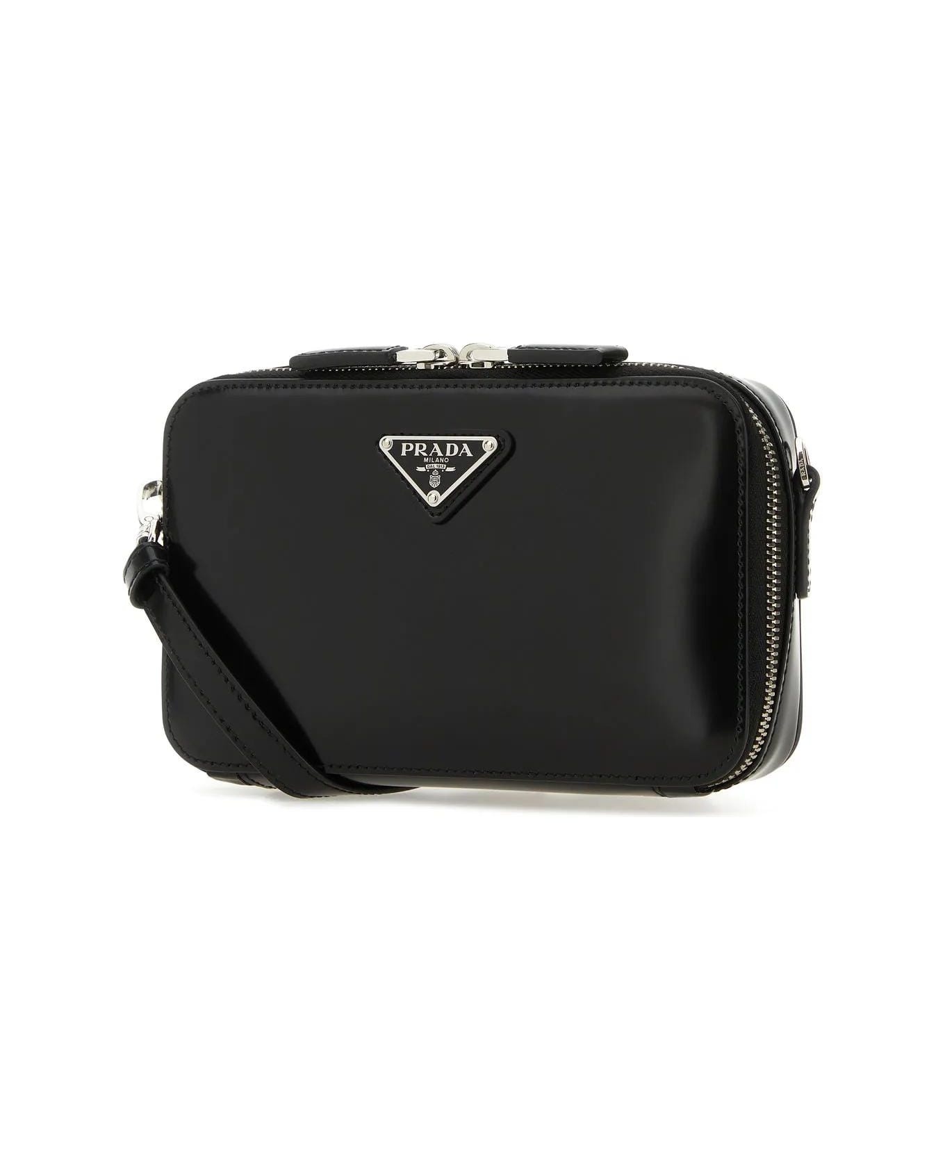 Black Leather Brique Crossbody Bag - 3
