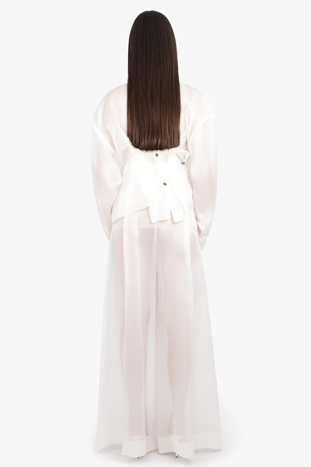 SHEER TWISTED L/S SHIRT WITH BALLOON SLEEVE DETAIL | WHITE - 5