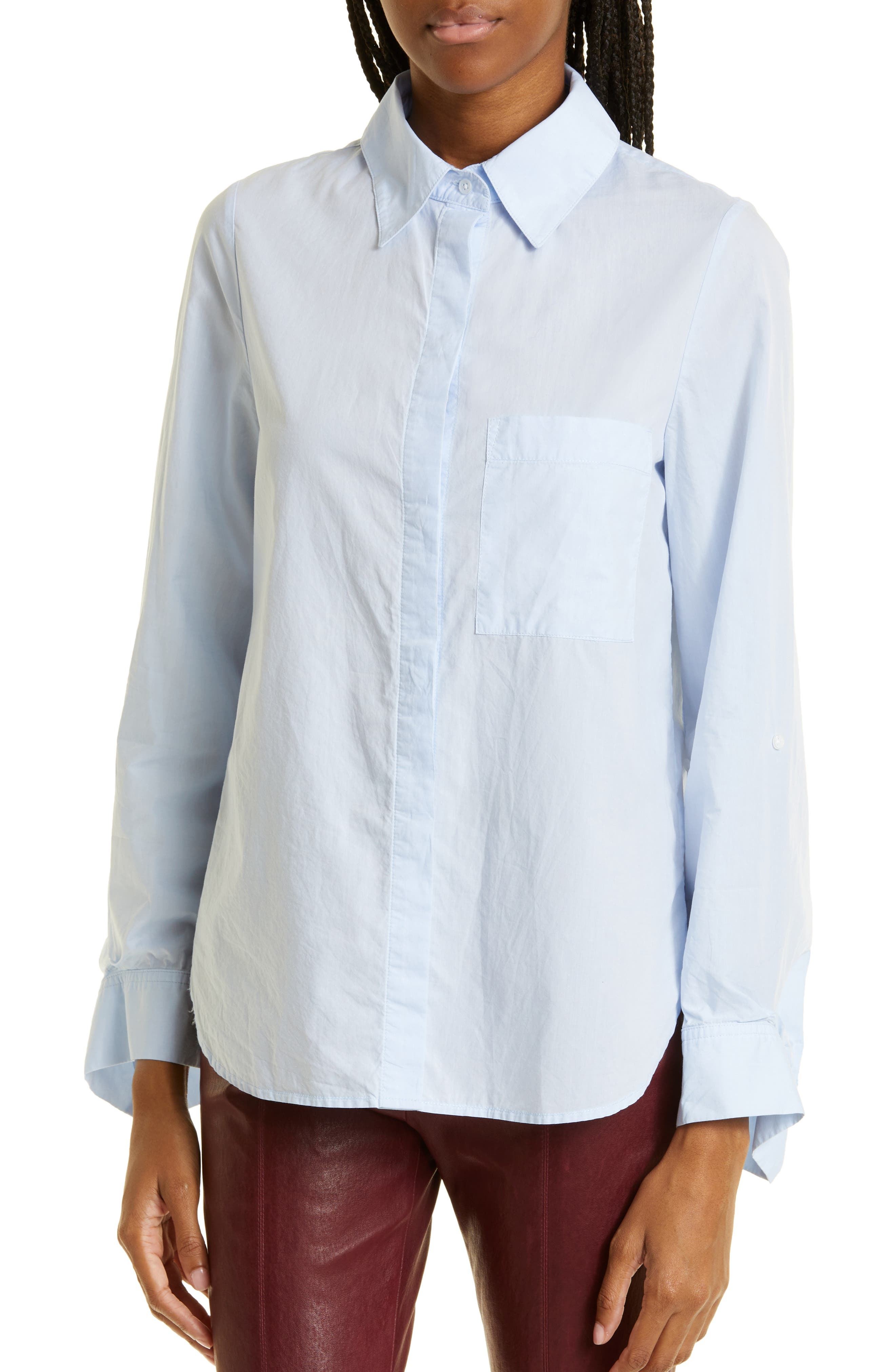 TWP The Boyfriend Cotton Button-Up Shirt in Baby Blue at Nordstrom - 4