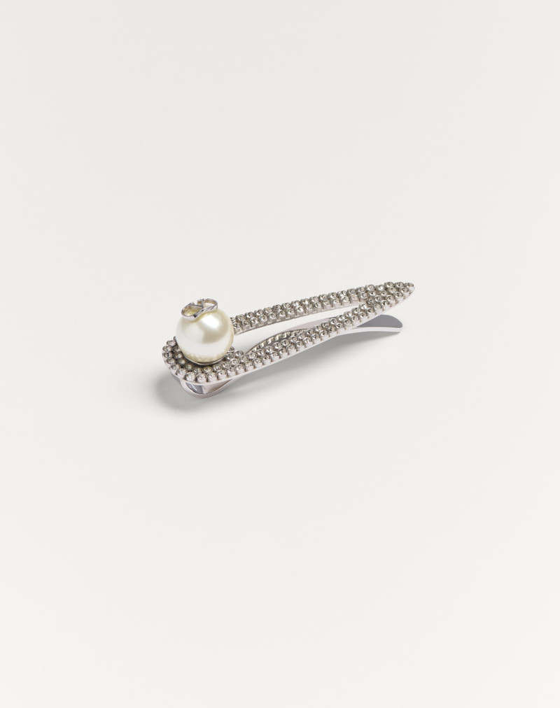 Valentino VLOGO SIGNATURE METAL TIE CLIP WITH SWAROVSKI® CRYSTALS AND PEARL outlook