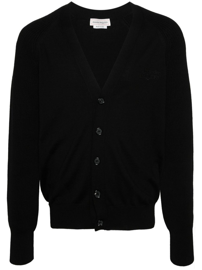 embroidered-logo knitted cardigan 1