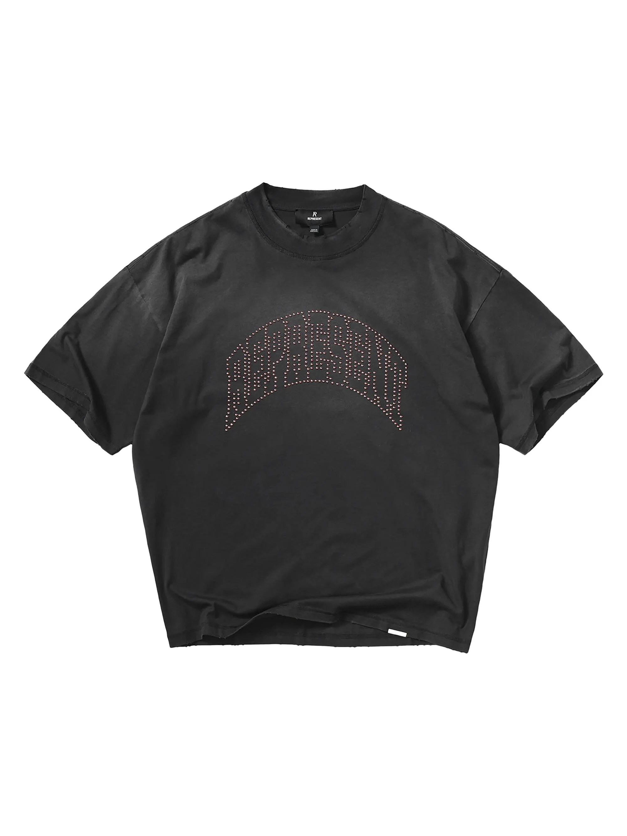 Men's Embellished Logo Cotton T-Shirt - Stained Black - 1