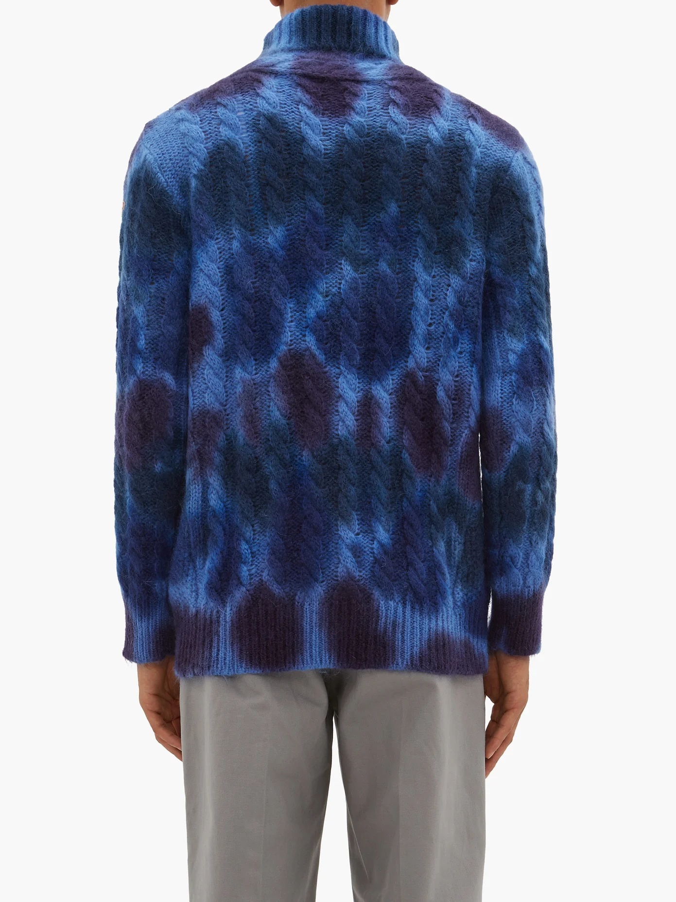 Roll-neck tie-dye mohair-blend cable knit sweater - 5