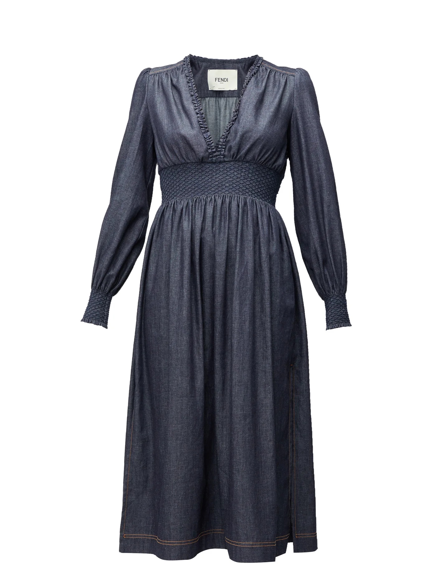 Smocked chambray midi dress - 1