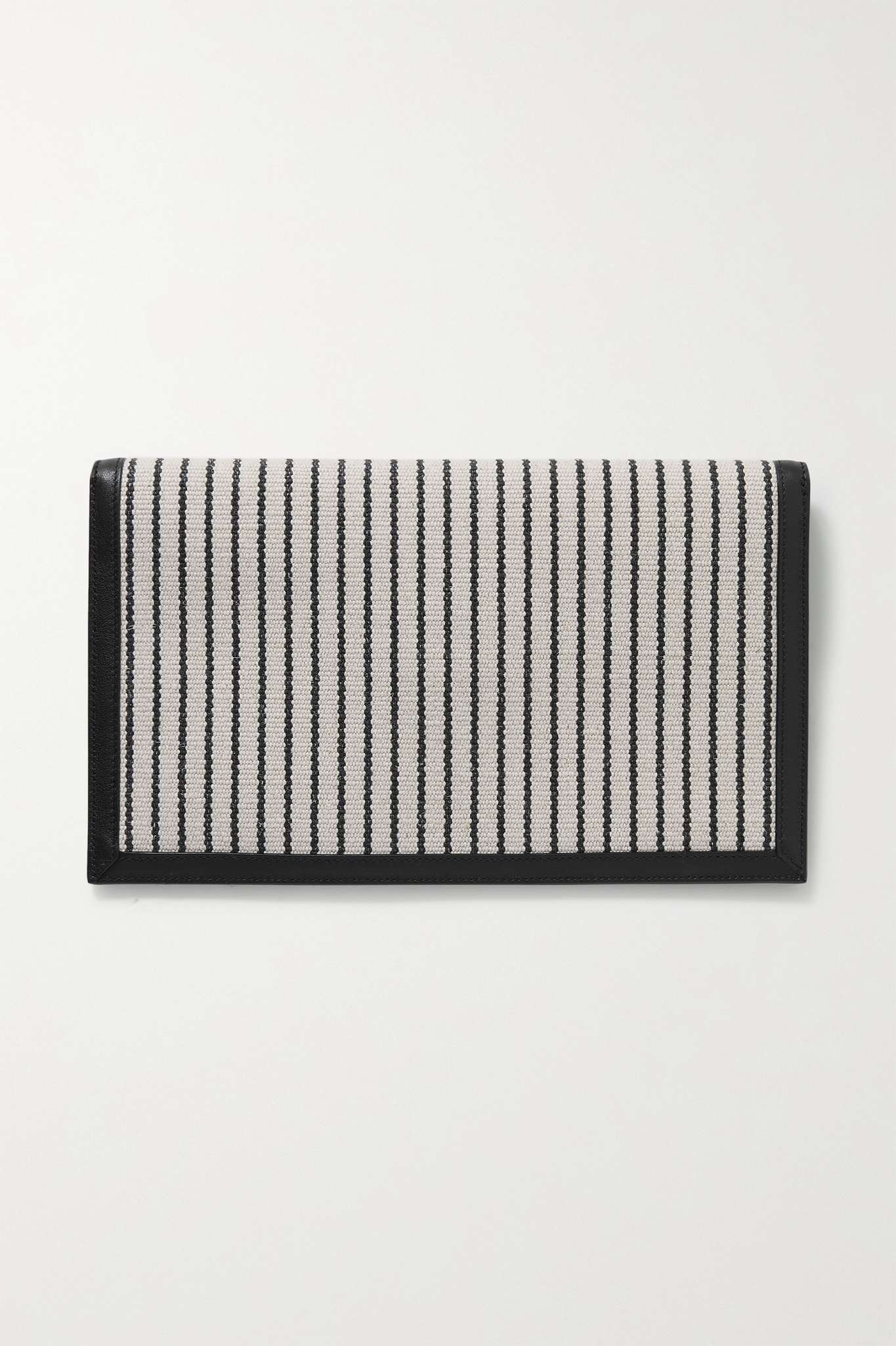 Formentera leather-trimmed striped straw pouch - 3