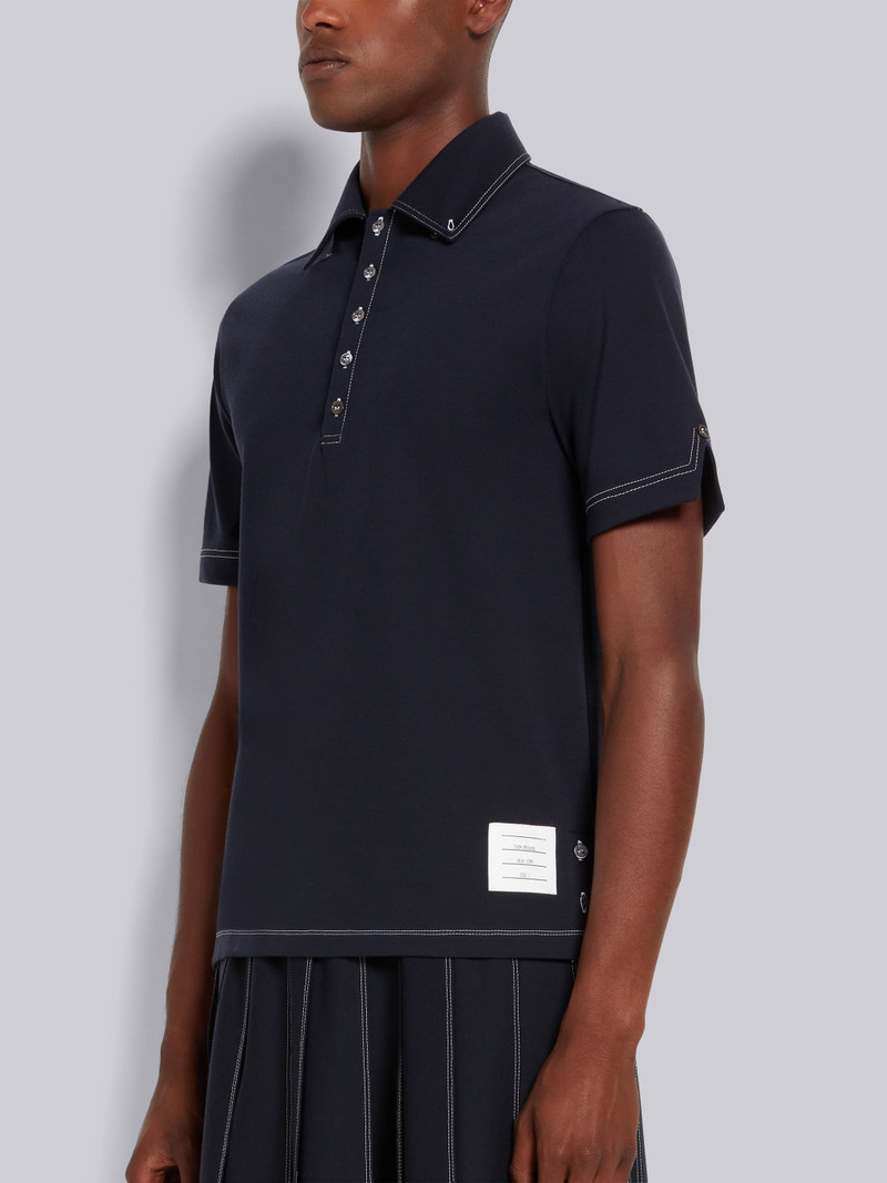 Thom Browne Navy Wool Tech Milano Contrast Stitch Polo outlook