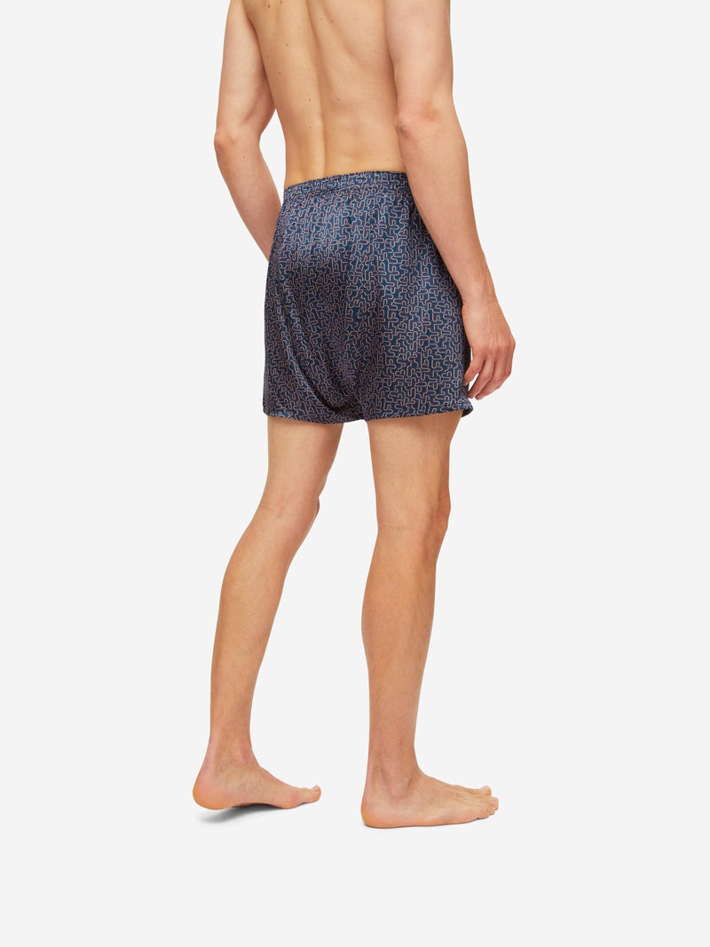 Men's Classic Fit Boxers Brindisi 89 Silk Satin Navy