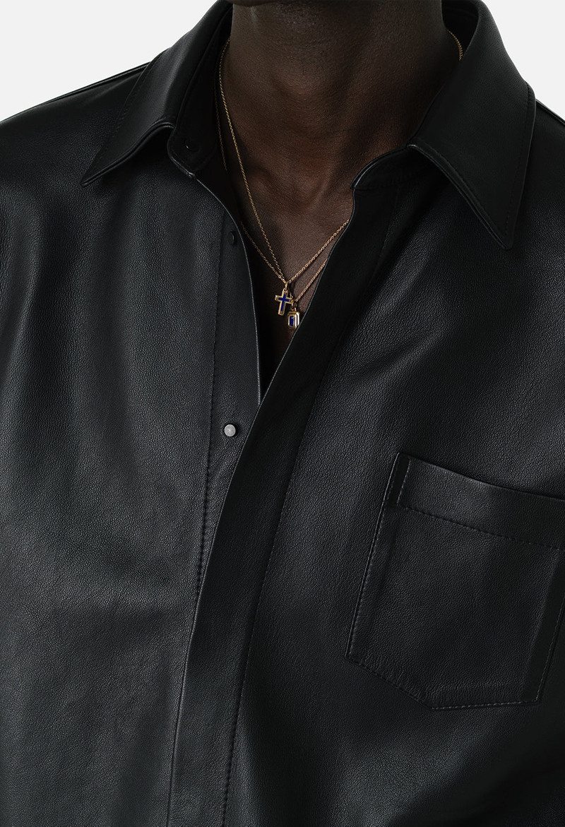 LEATHER CLOAK BUTTON UP 10
