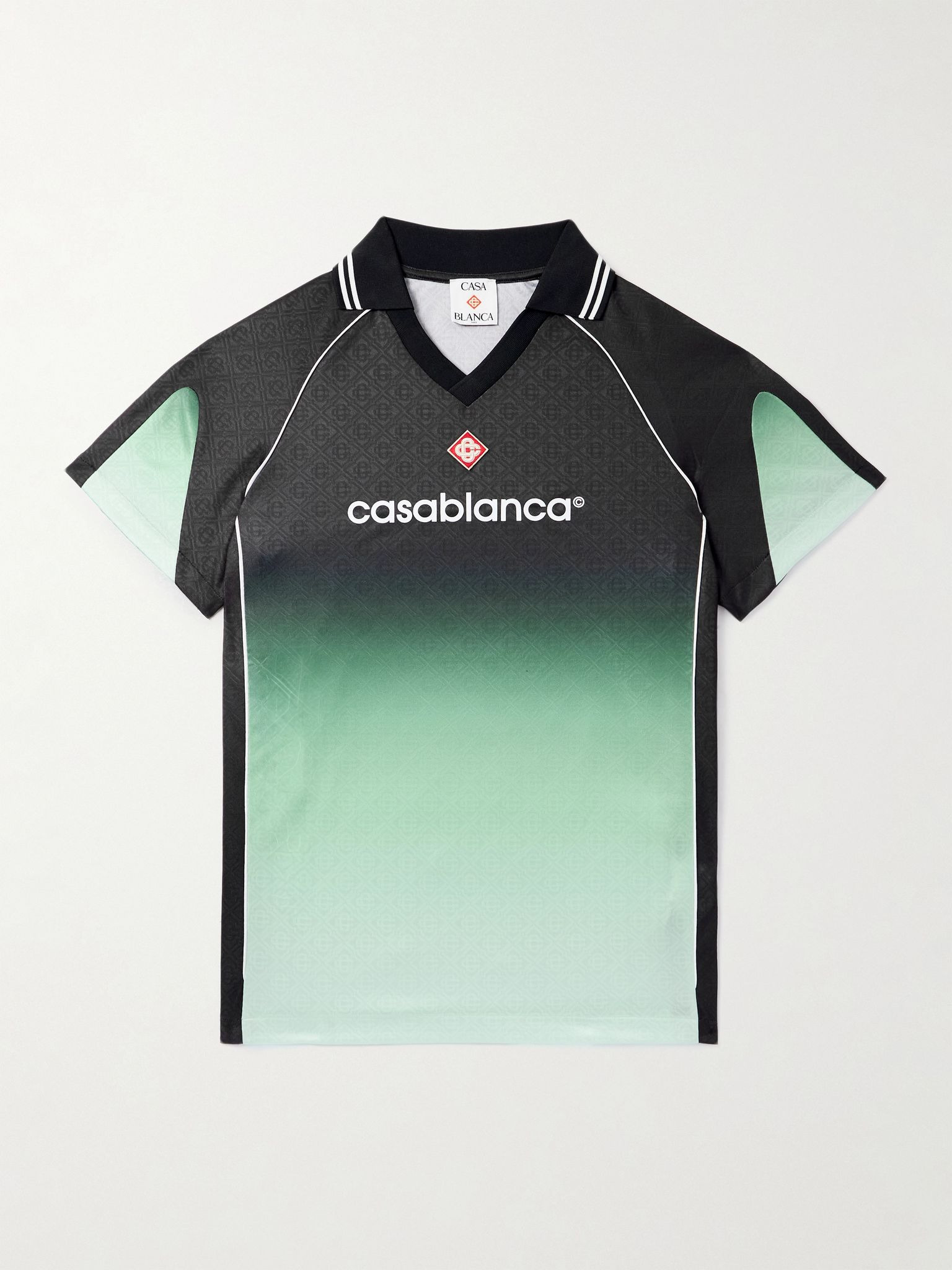 Logo-Detailed Monogrammed Dégradé Jersey Polo Shirt Green - 1