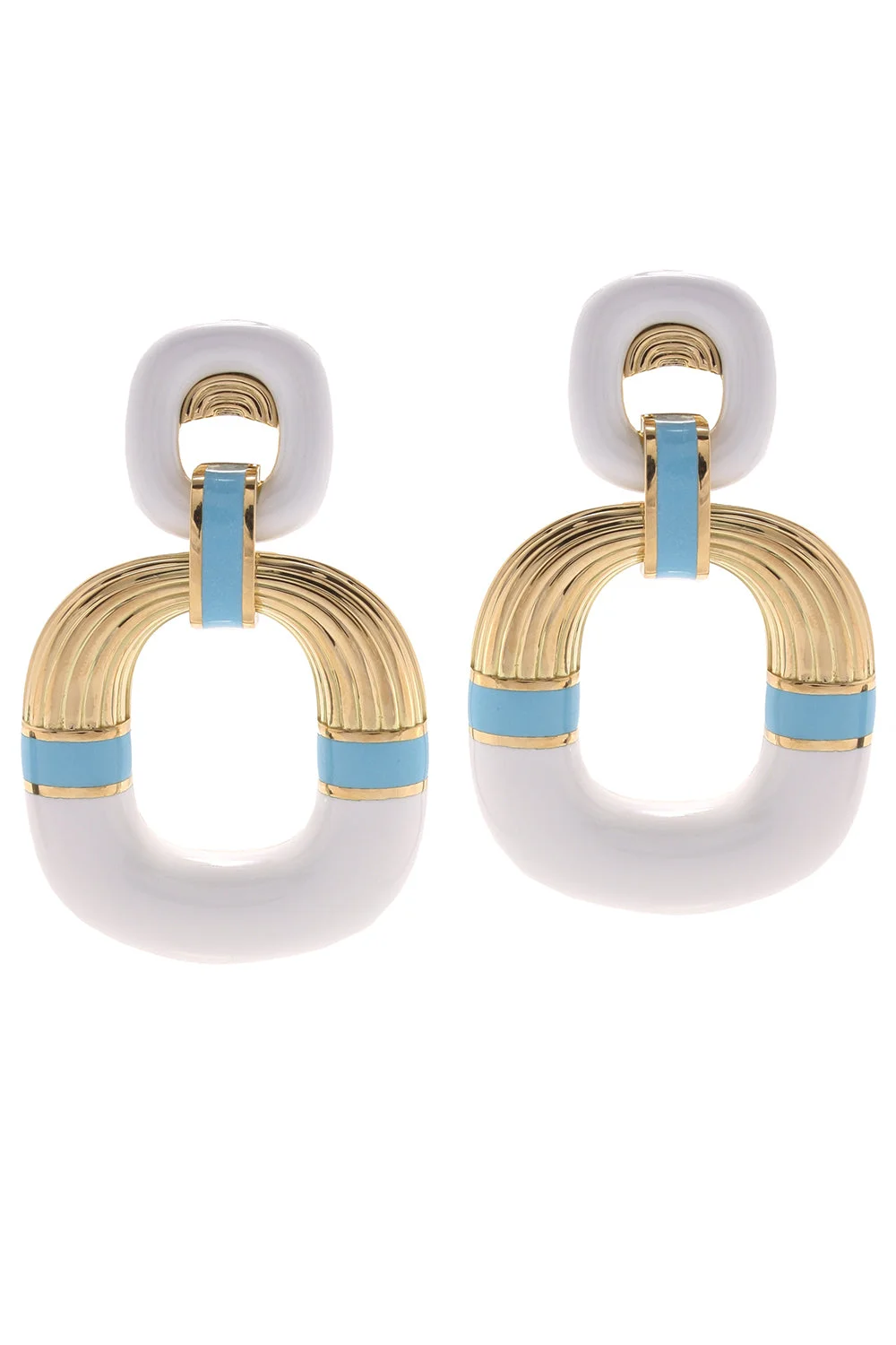 Light Blue White Radiator Hoop Earrings - 1