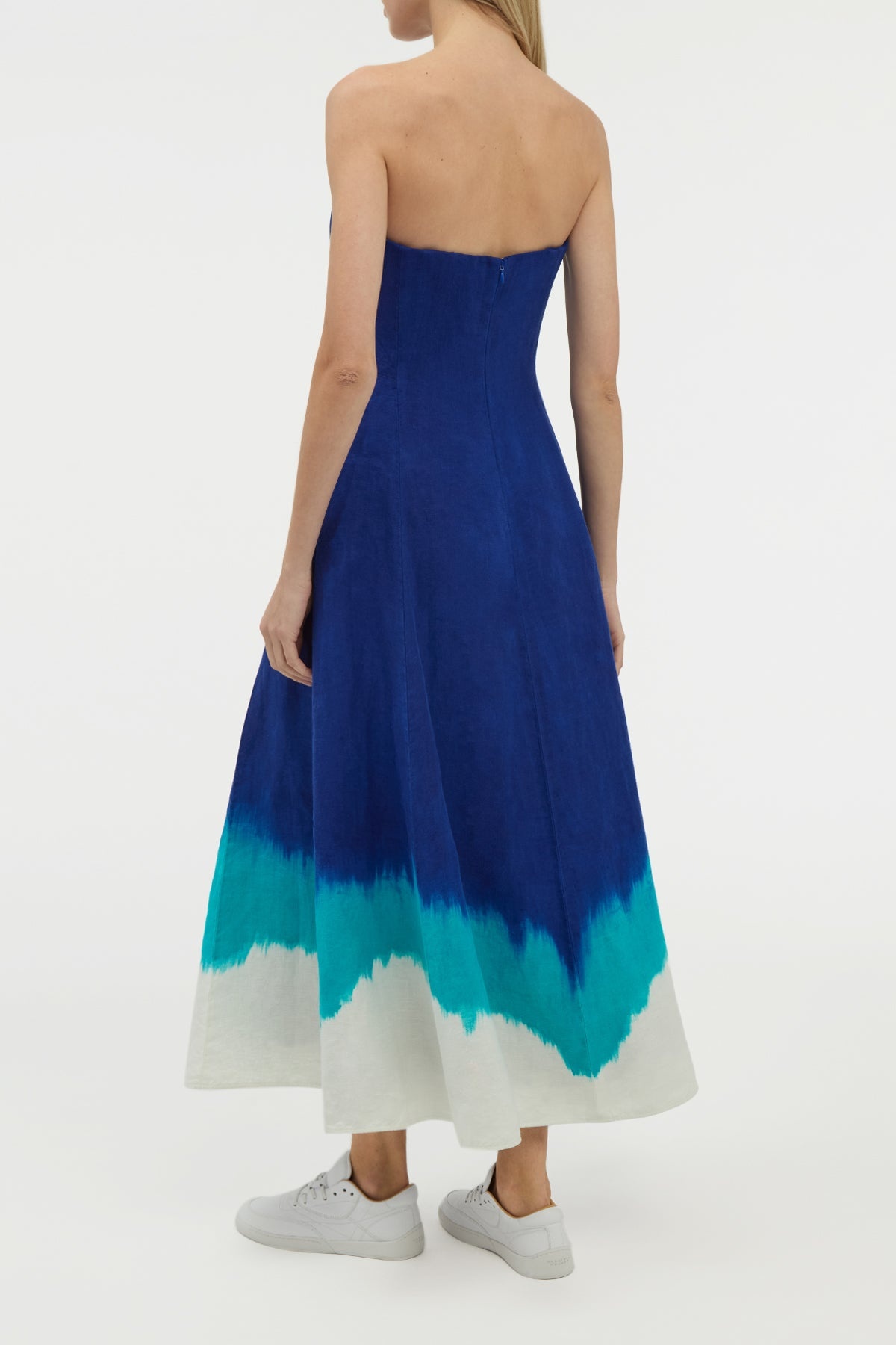 Alessia Maxi Dress in Cobalt Multi Linen Twill - 4