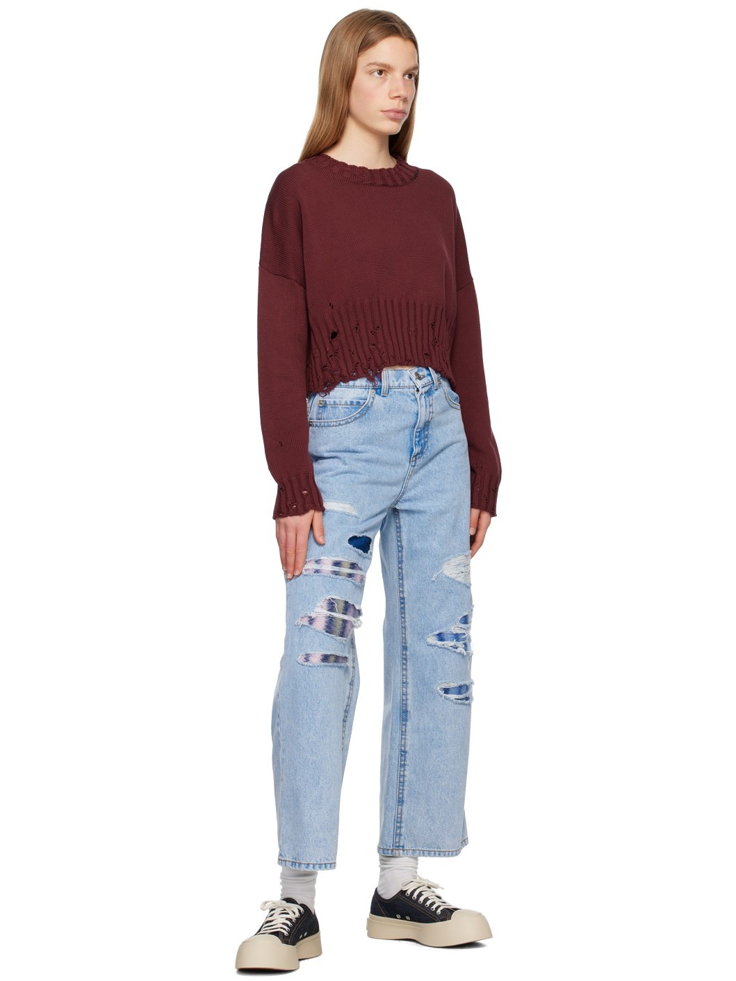 Burgundy Distressed Sweater - 4