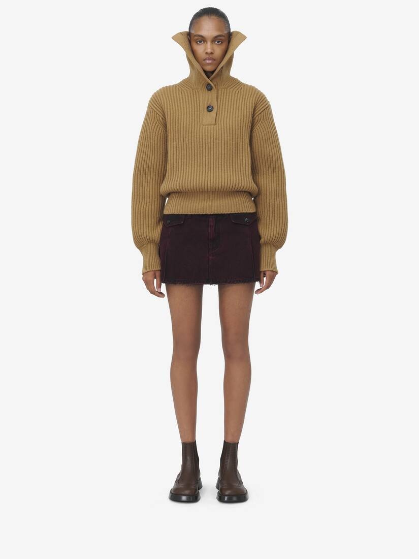 Funnel Neck Buttoned Neck Jumper - 3