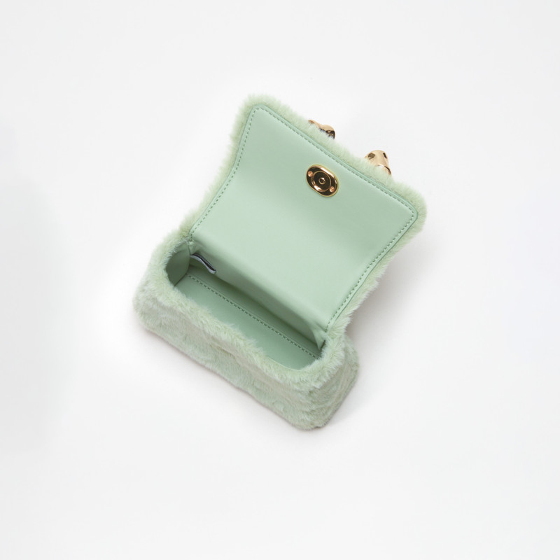 self-portrait Green Fluffy Bow Micro Bag outlook