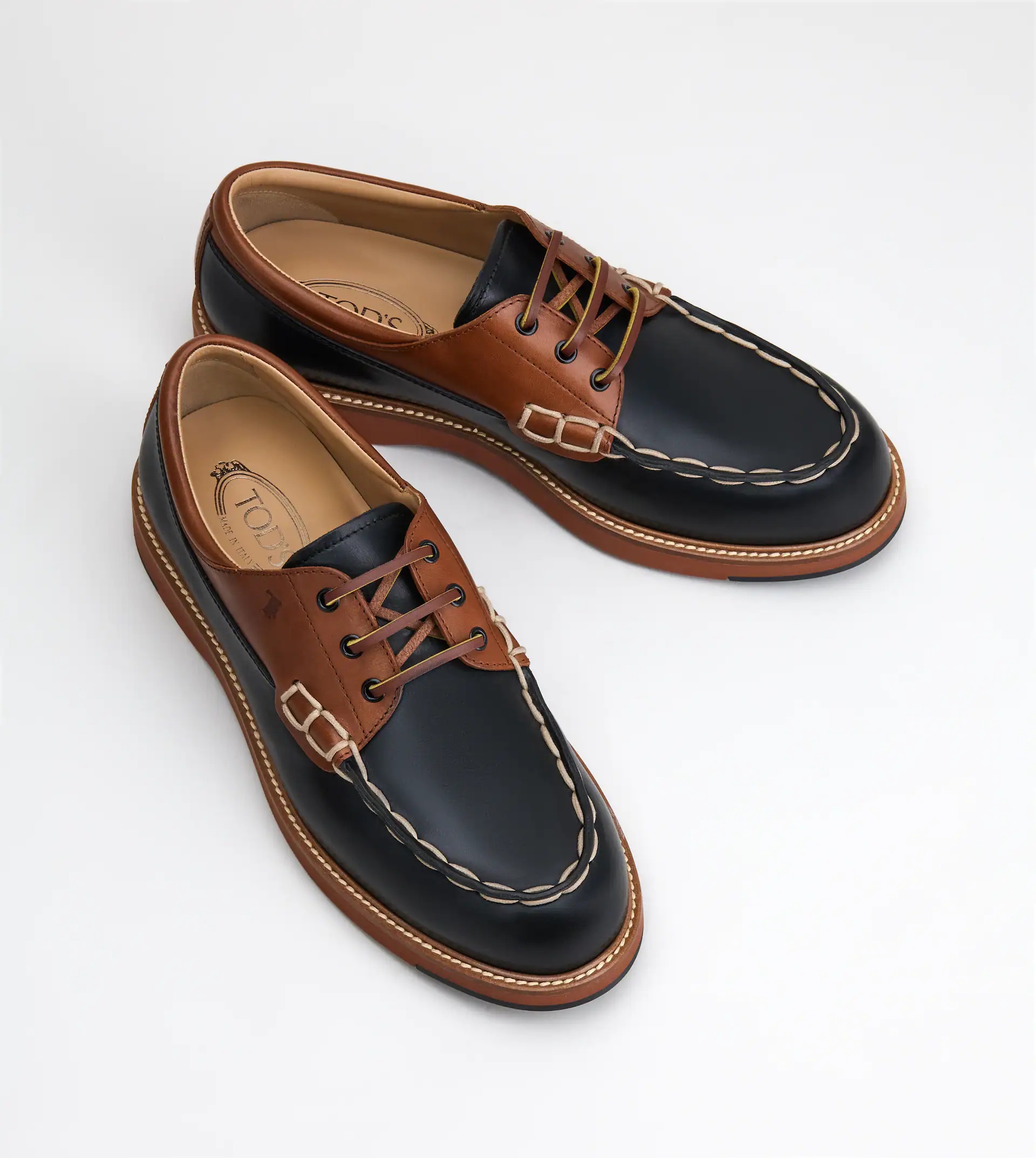 LACE-UPS IN LEATHER - BLACK, BROWN - 3