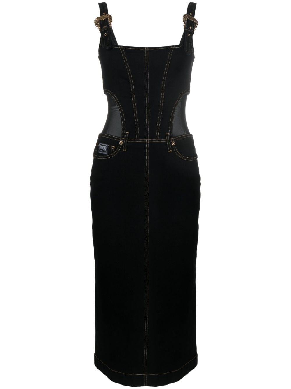 contrast-stitching denim dress - 1