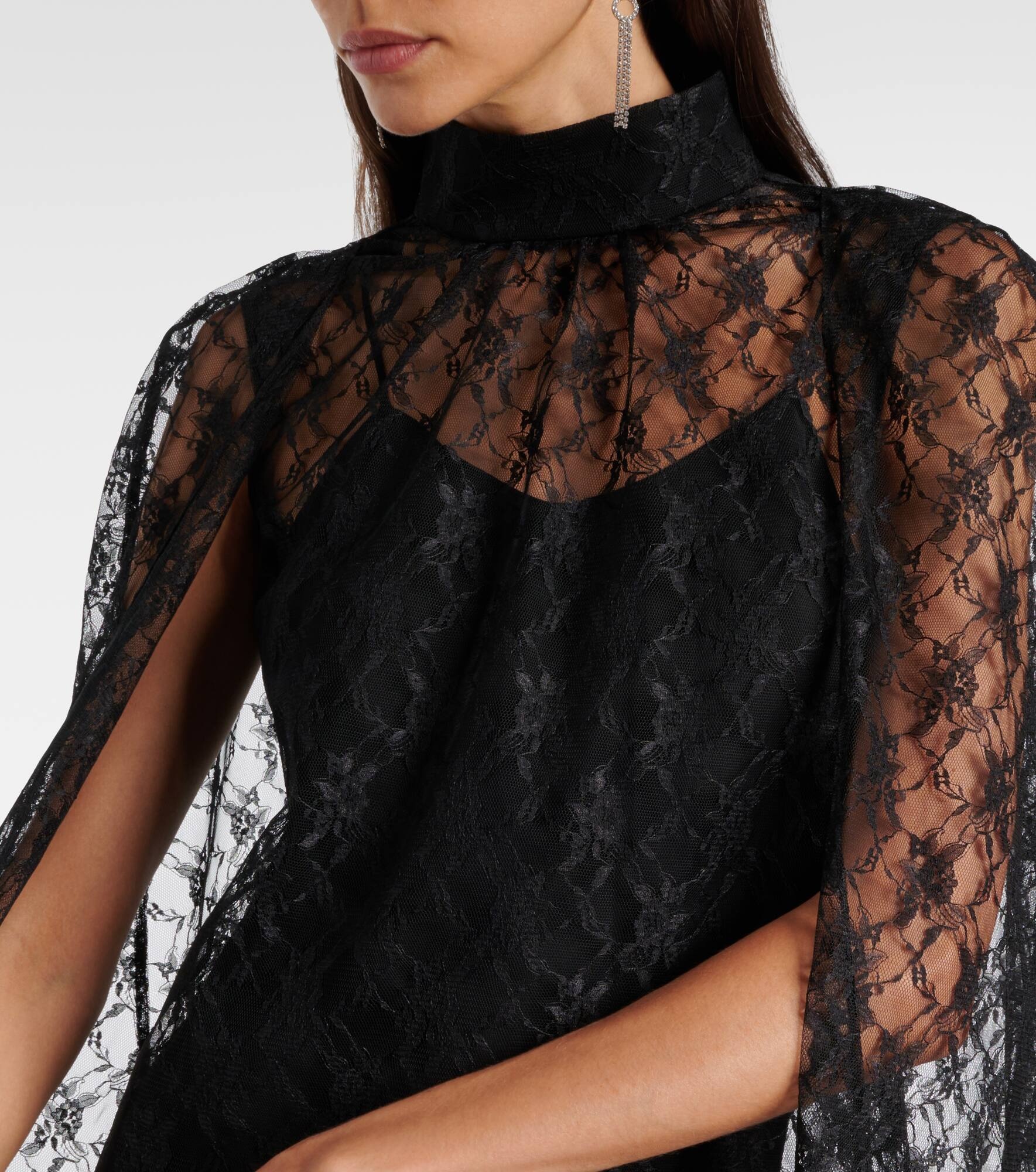 Caped floral lace minidress - 4