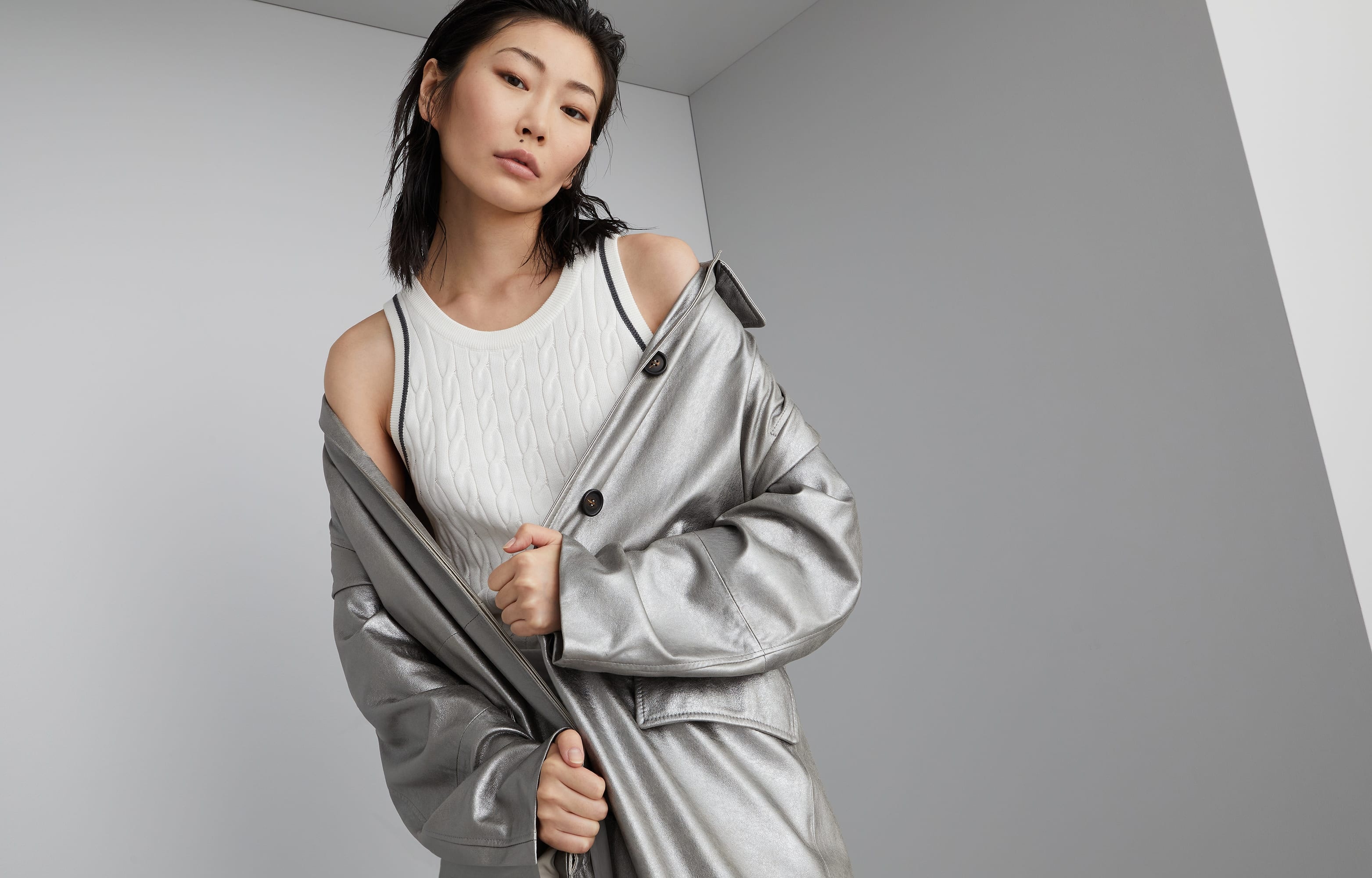 Lamé suede trench with monili - 6