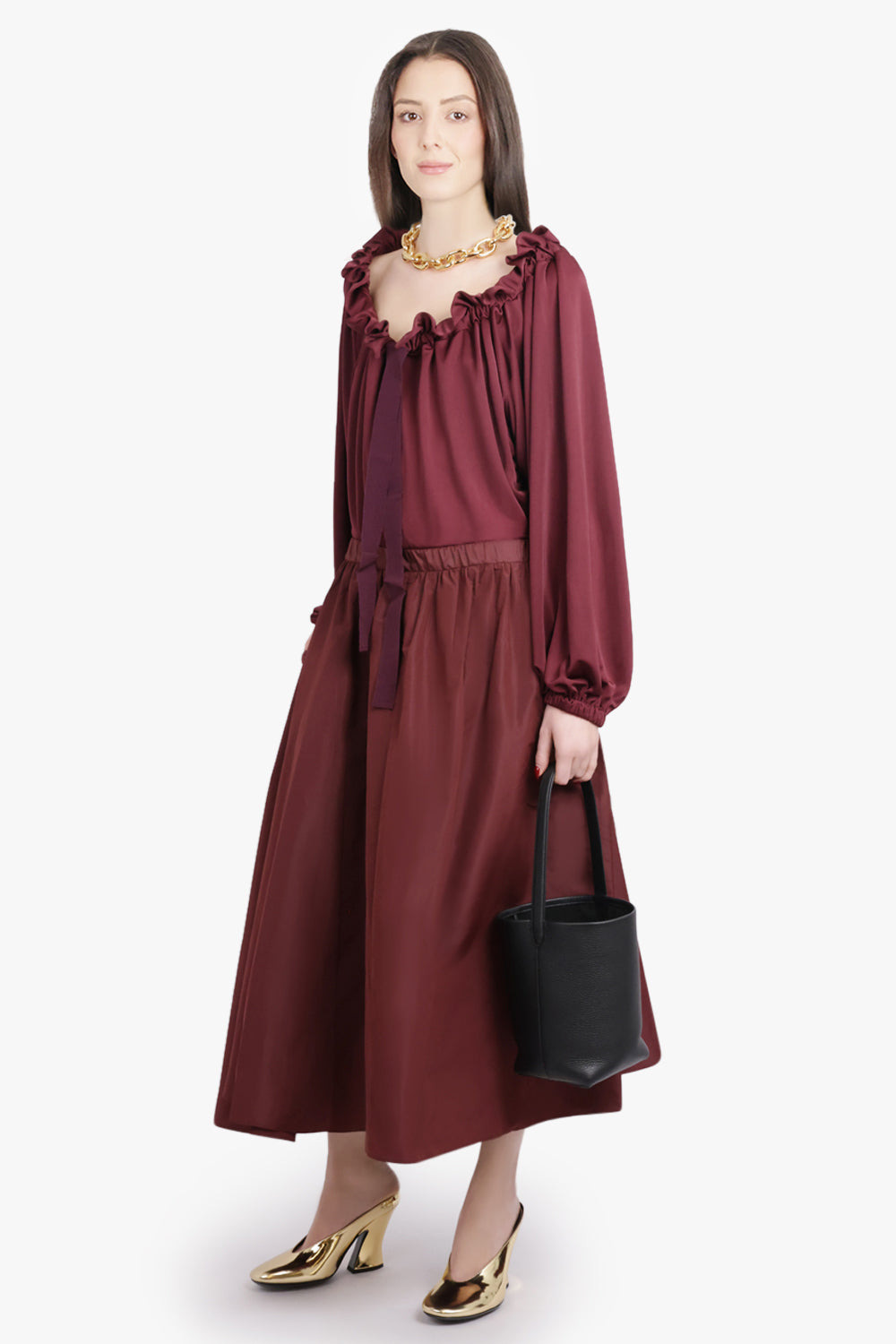 ICONIC TIE NECK BLOUSE | BURGUNDY - 2
