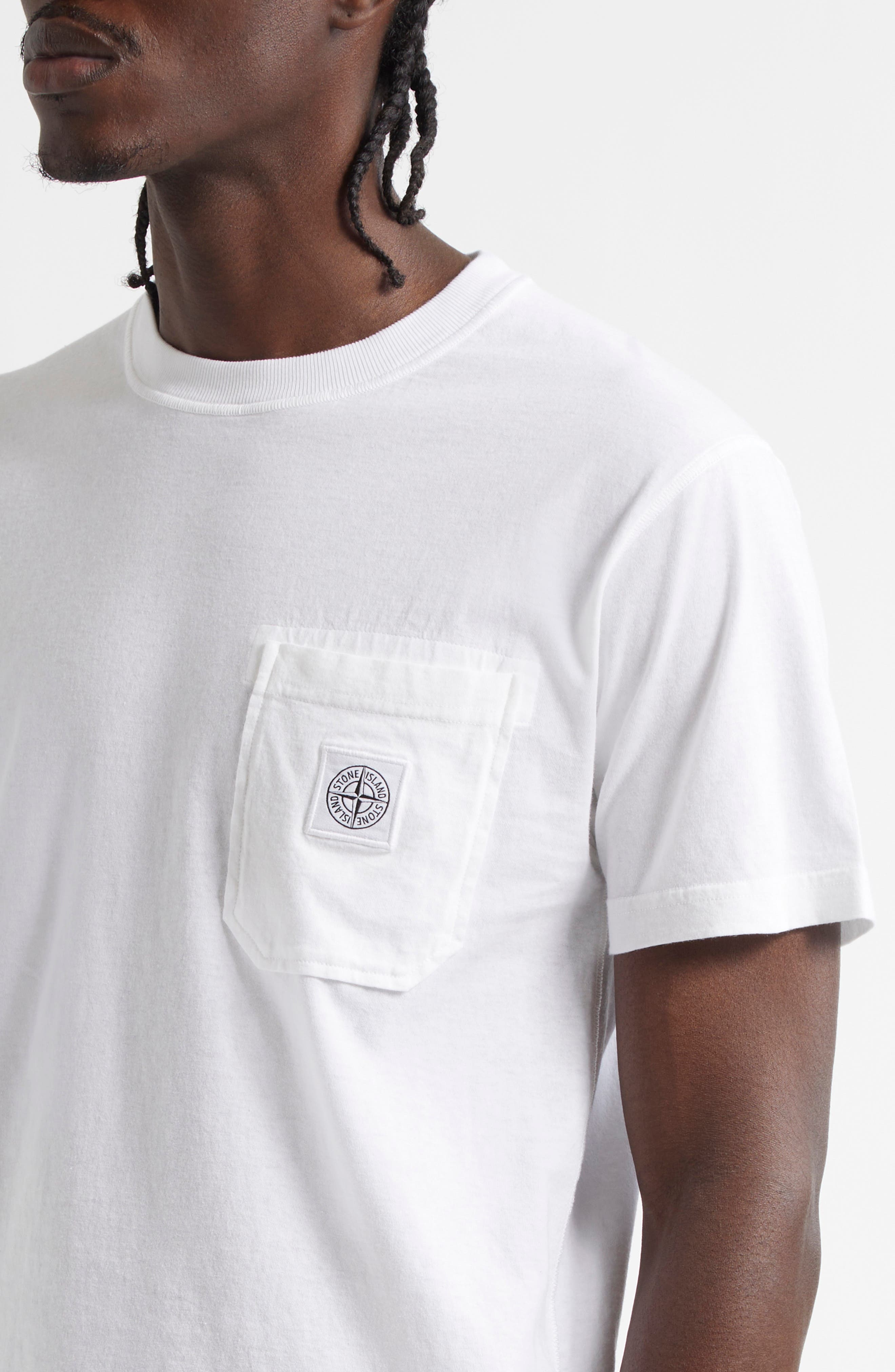 Stone Island Compass Logo Patch Organic Cotton Pocket T-Shirt in White at Nordstrom - 5