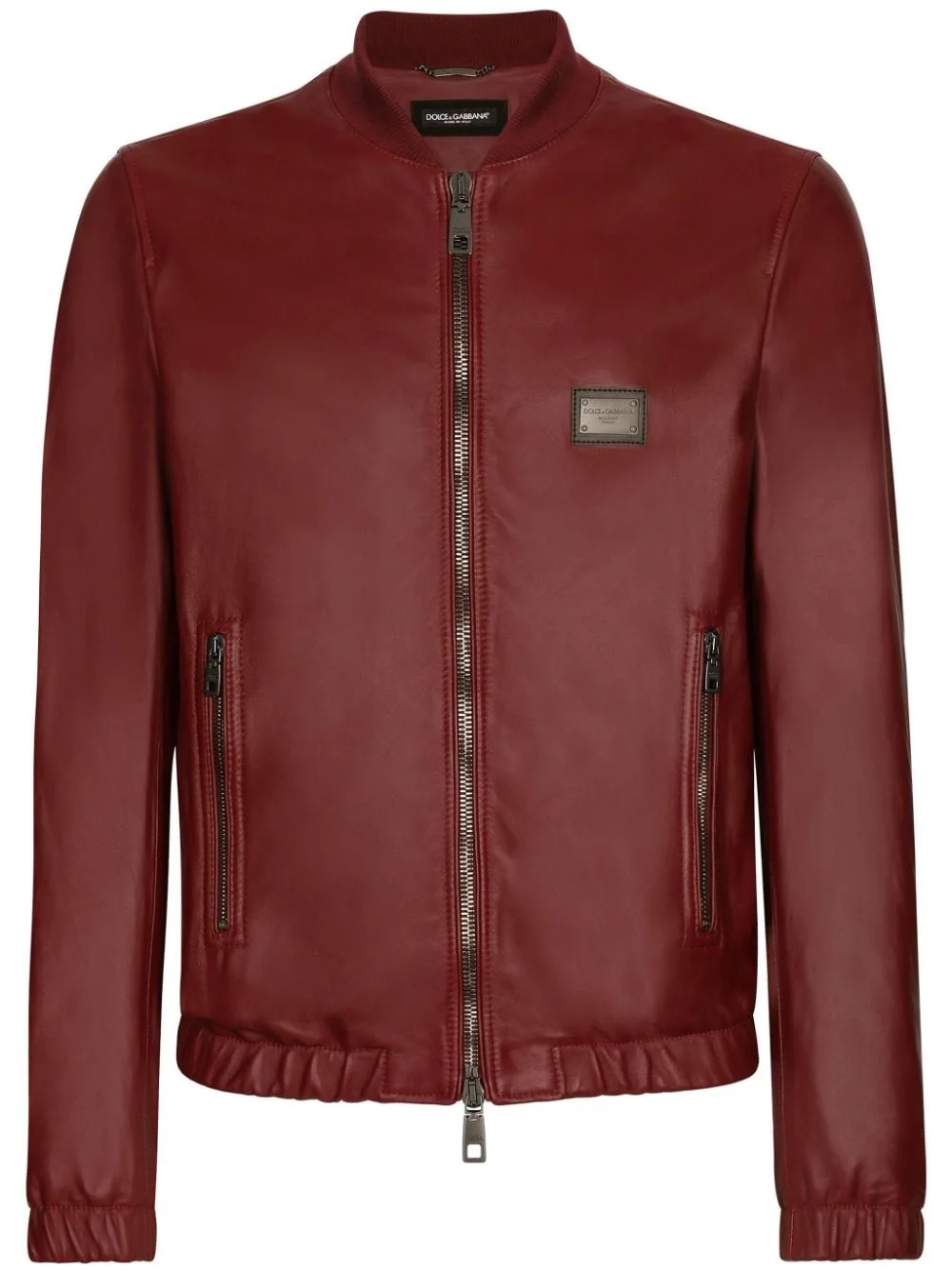 logo-appliqué leather jacket - 1